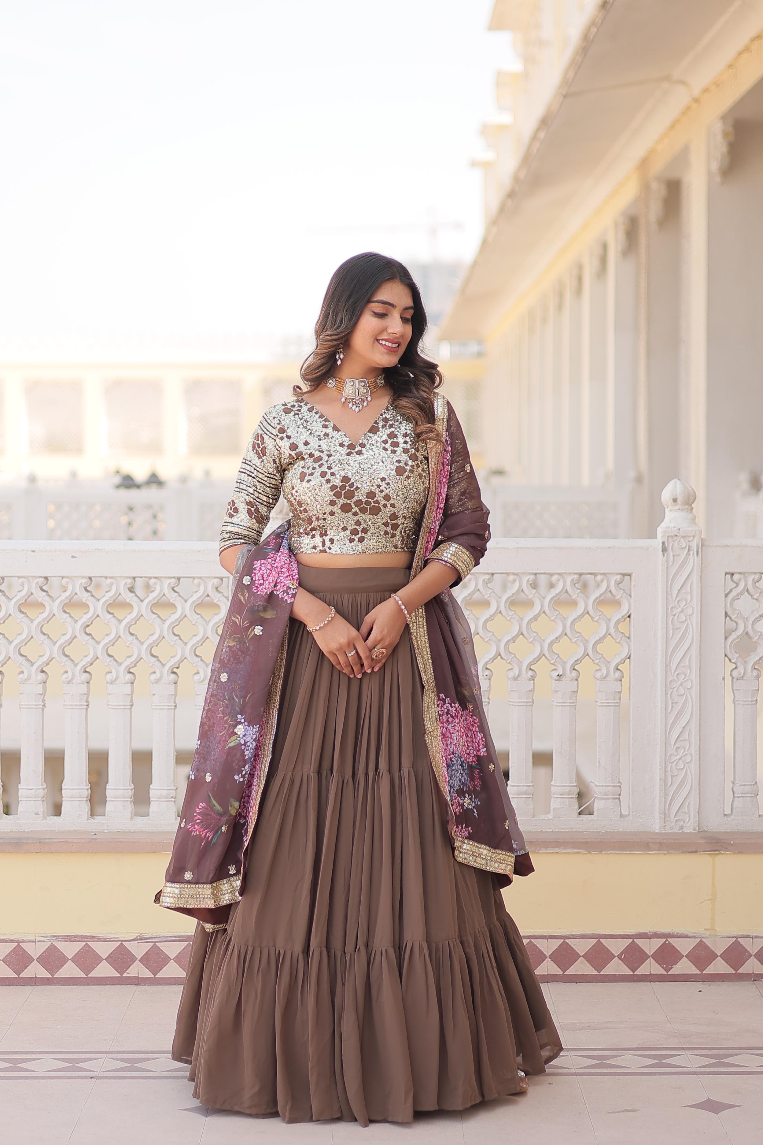 Exclusive Sequence Work Brown Color Lehenga Choli