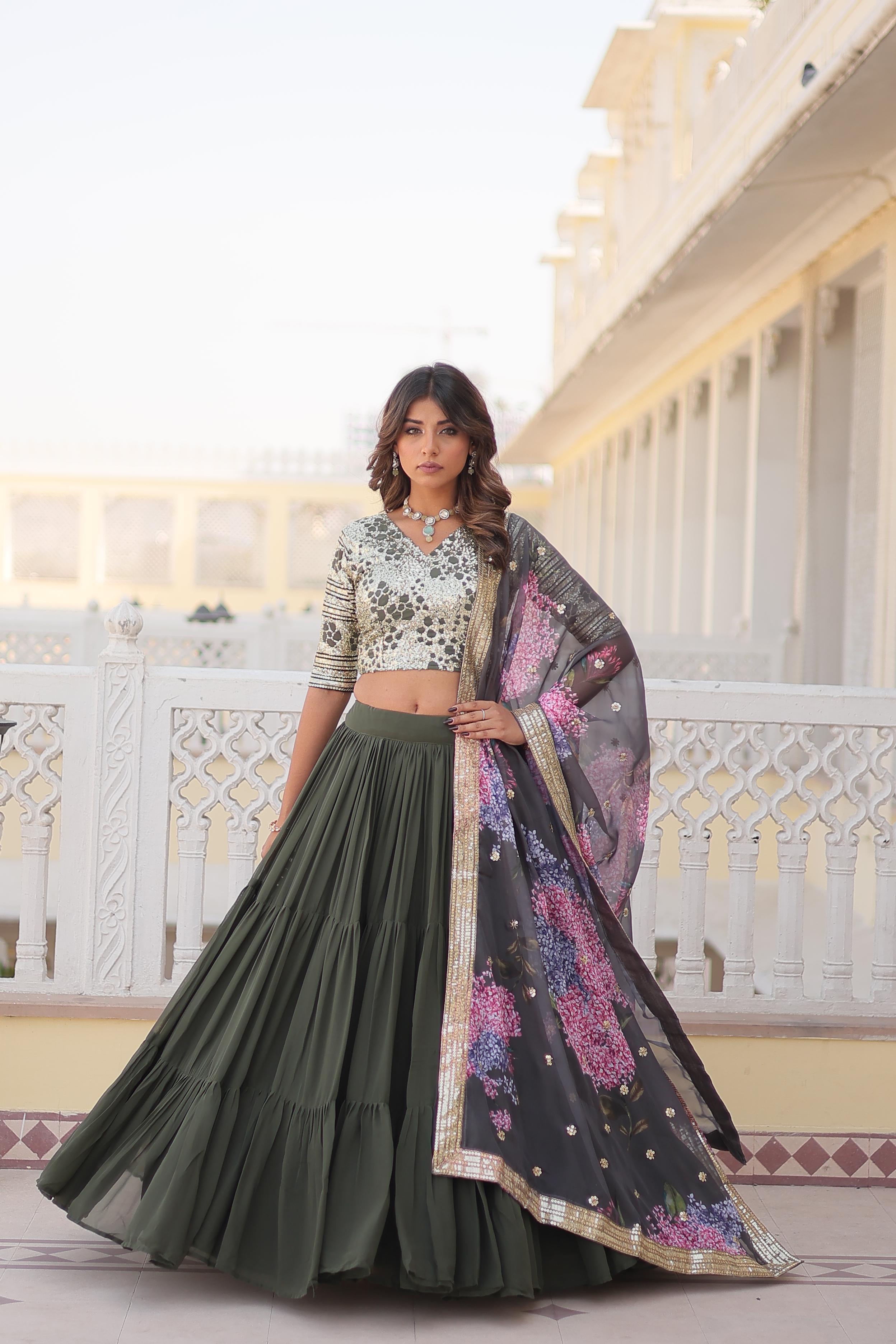 Exclusive Sequence Work Green Color Lehenga Choli