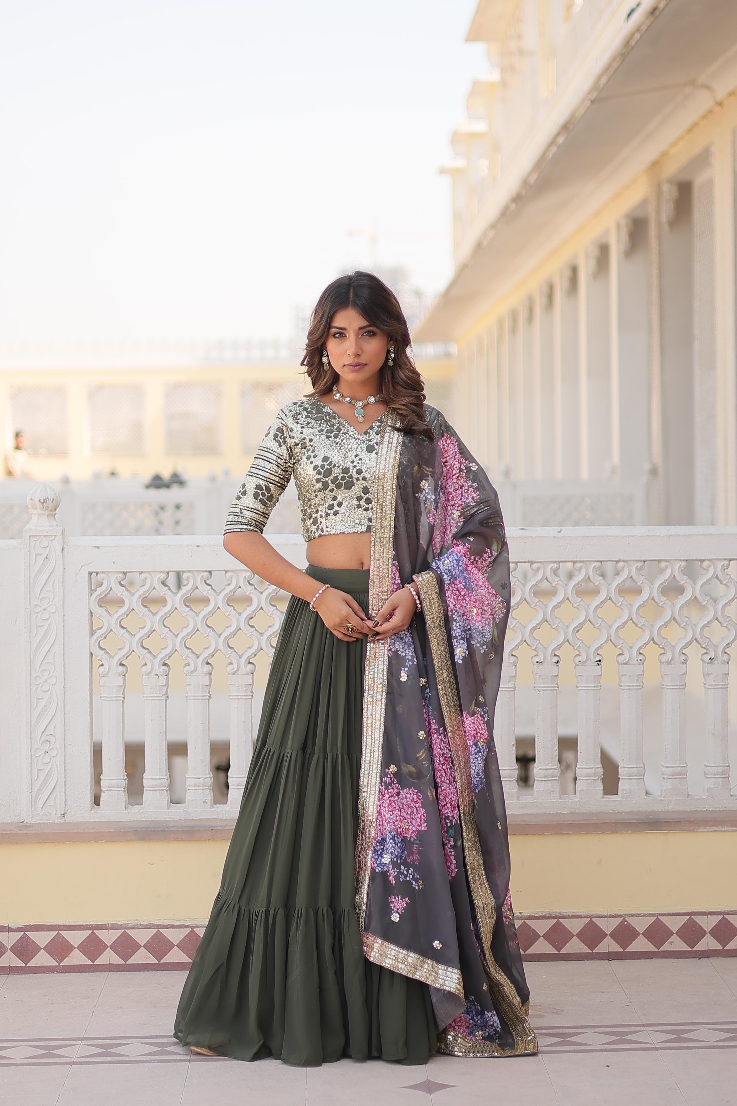 Exclusive Sequence Work Green Color Lehenga Choli