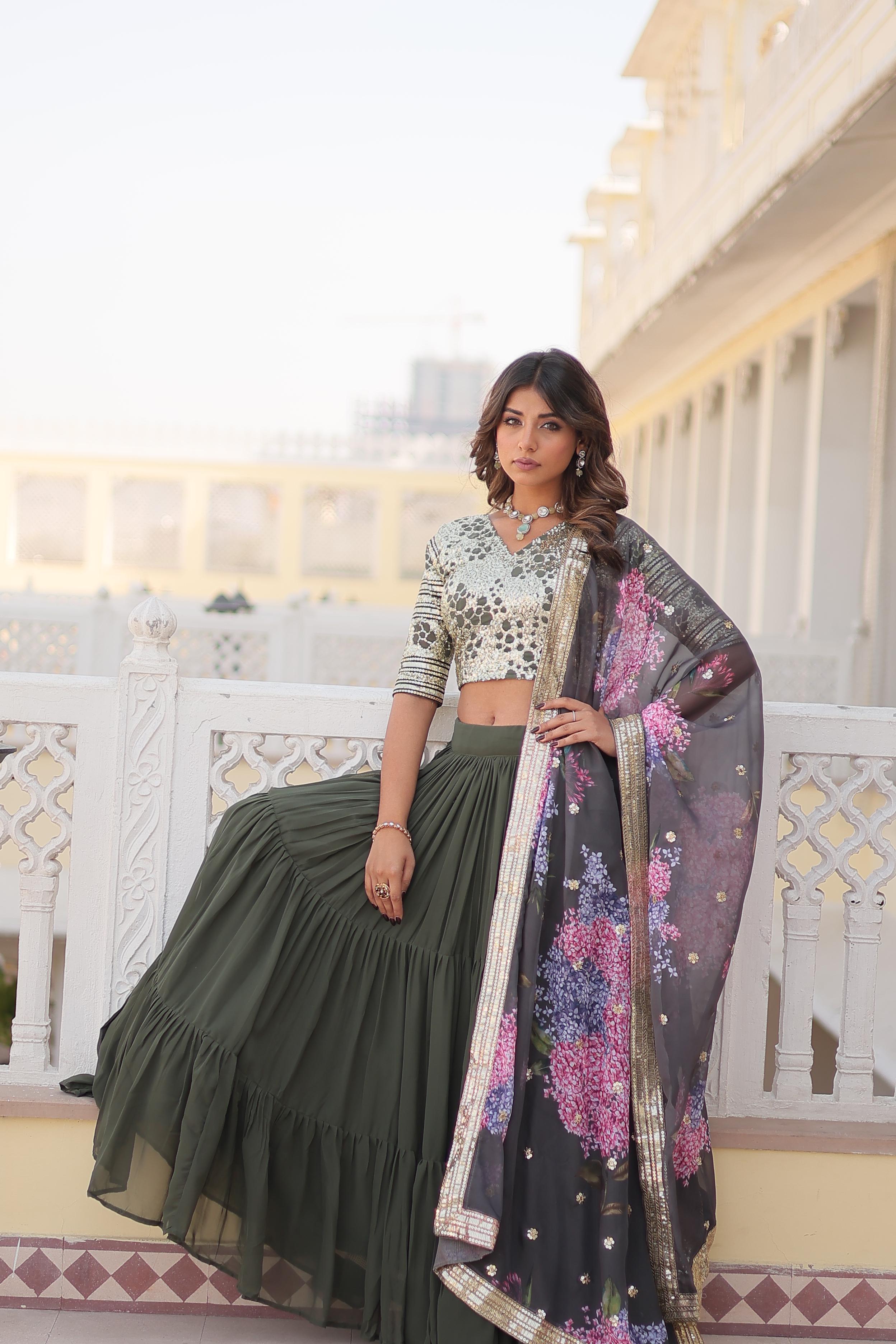 Exclusive Sequence Work Green Color Lehenga Choli