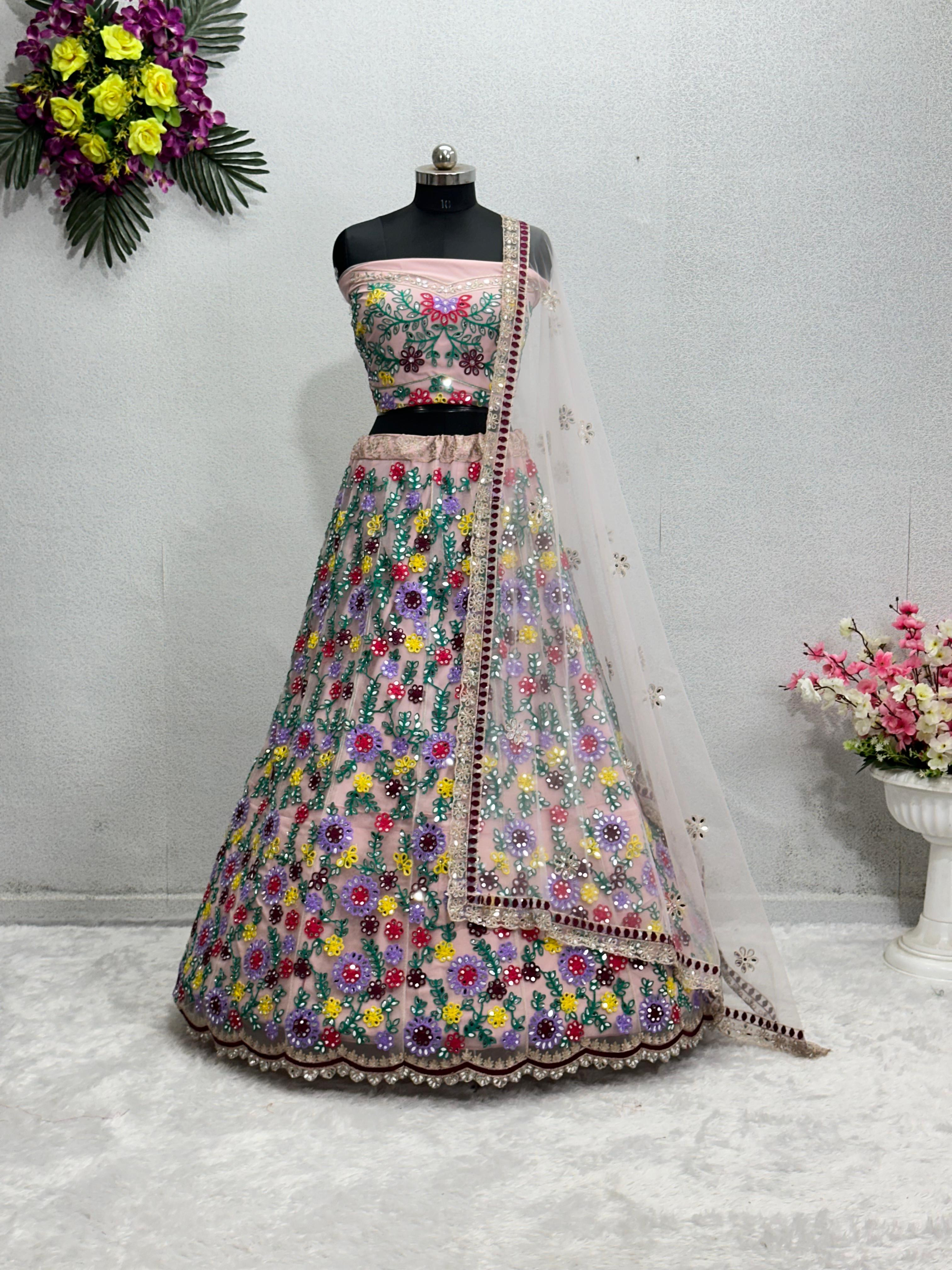 Reception Wear Embroidered Work Net Lehenga Choli