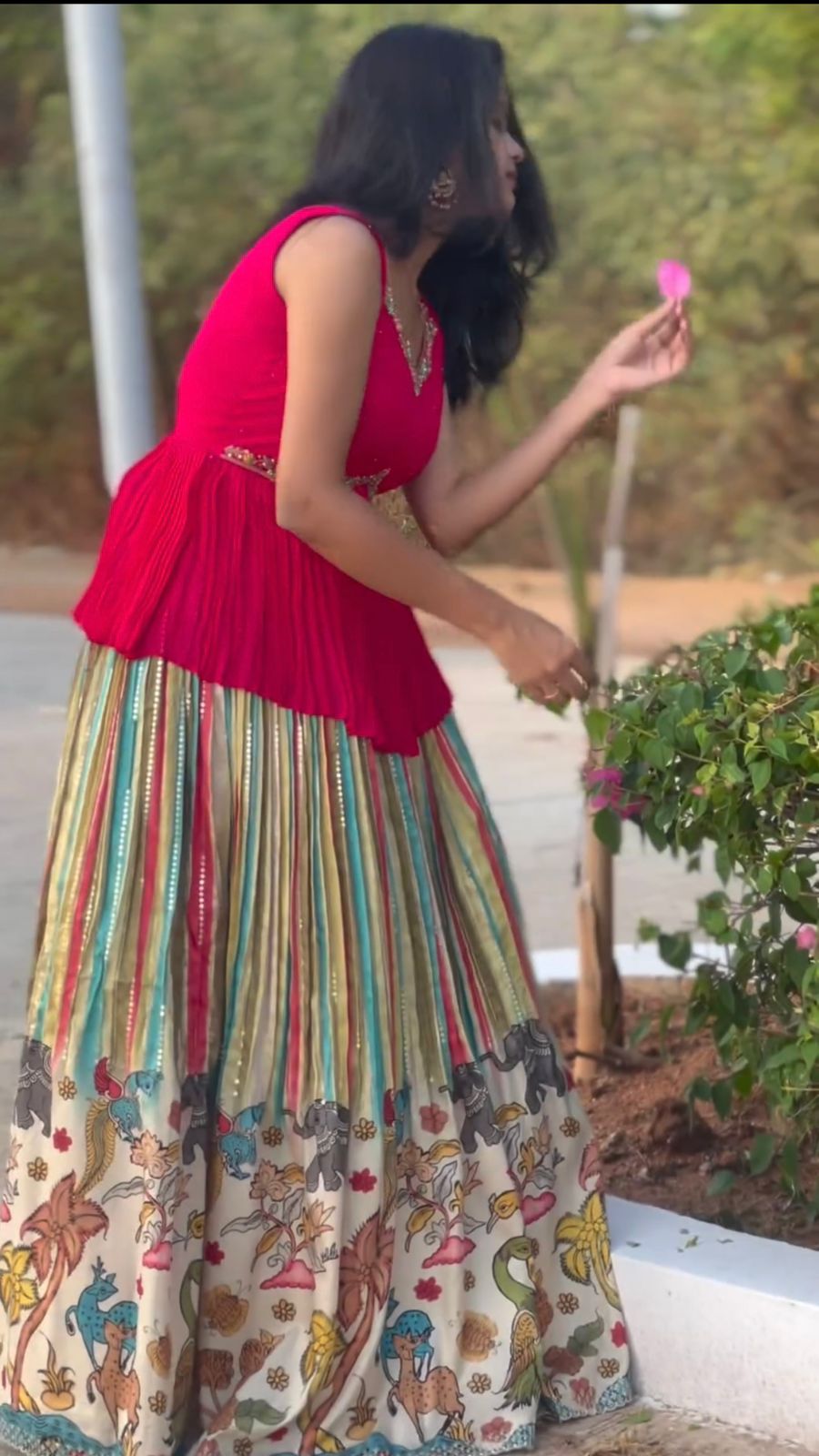 Amazing  Pink Color  Embroidery Thread Work Top With Lehenga