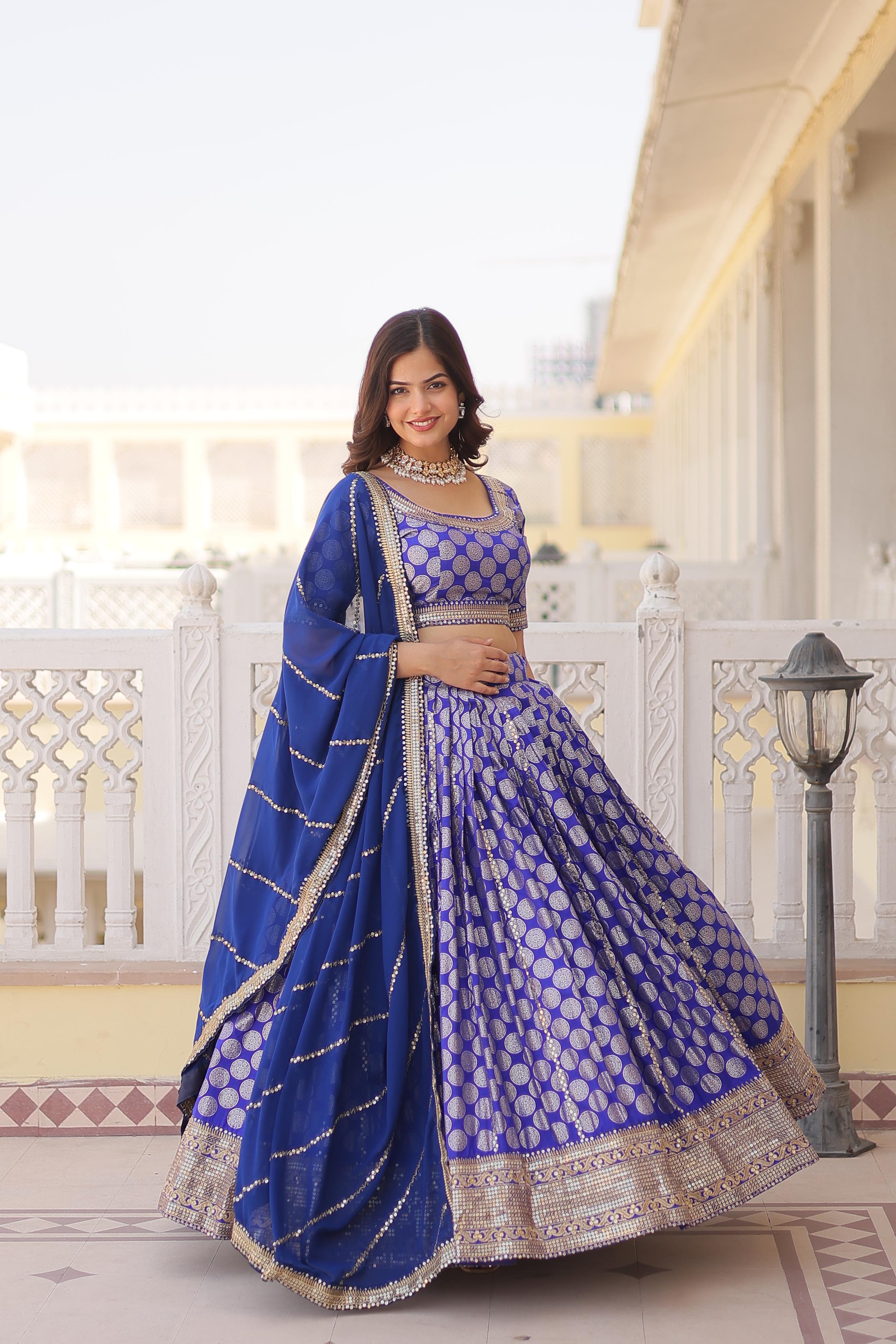 Innovative Jacquard Work Blue Color Lehenga Choli