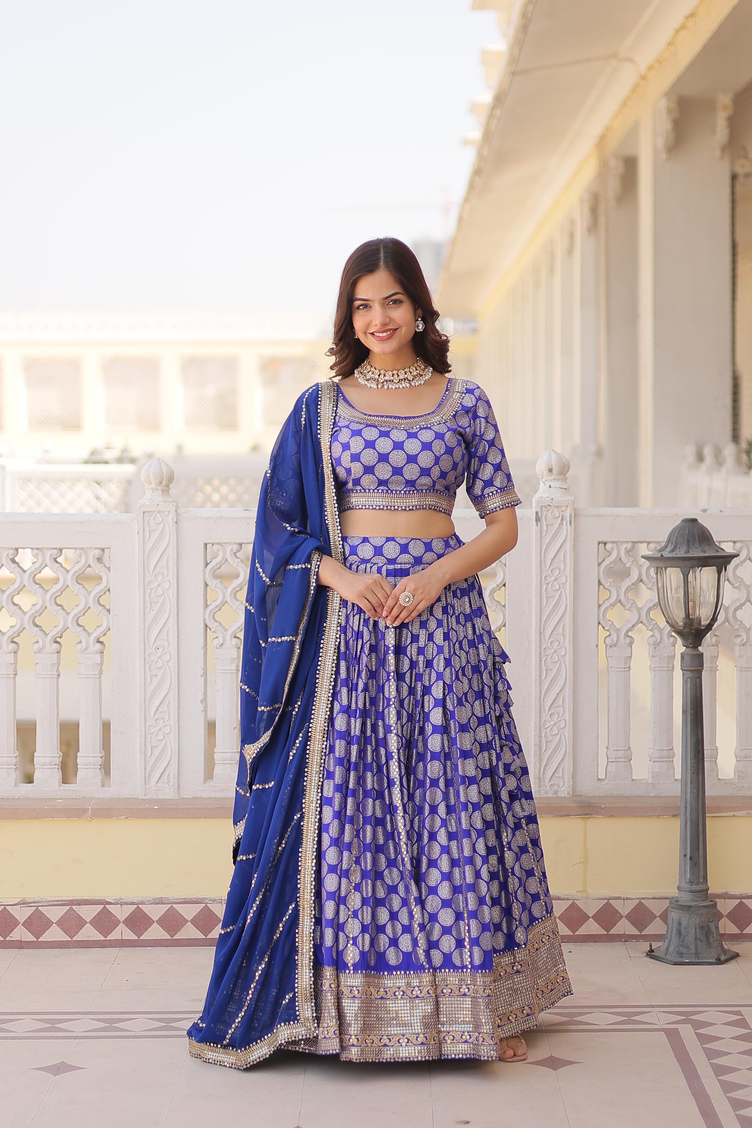 Innovative Jacquard Work Blue Color Lehenga Choli