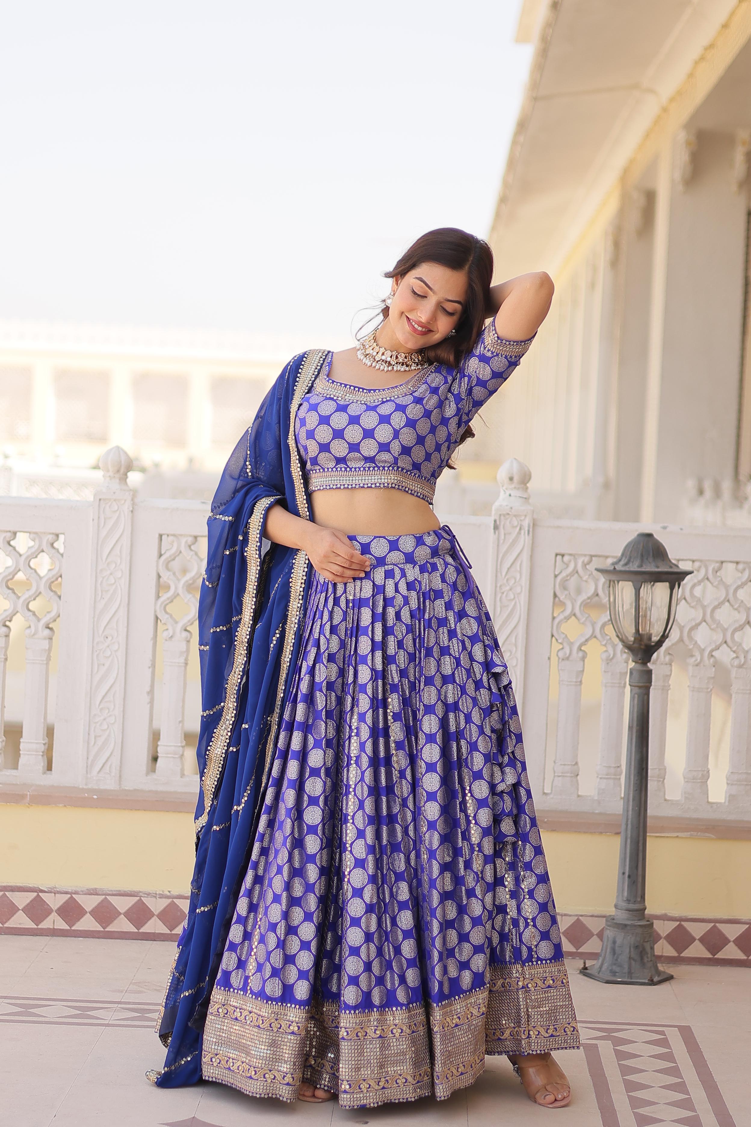 Innovative Jacquard Work Blue Color Lehenga Choli