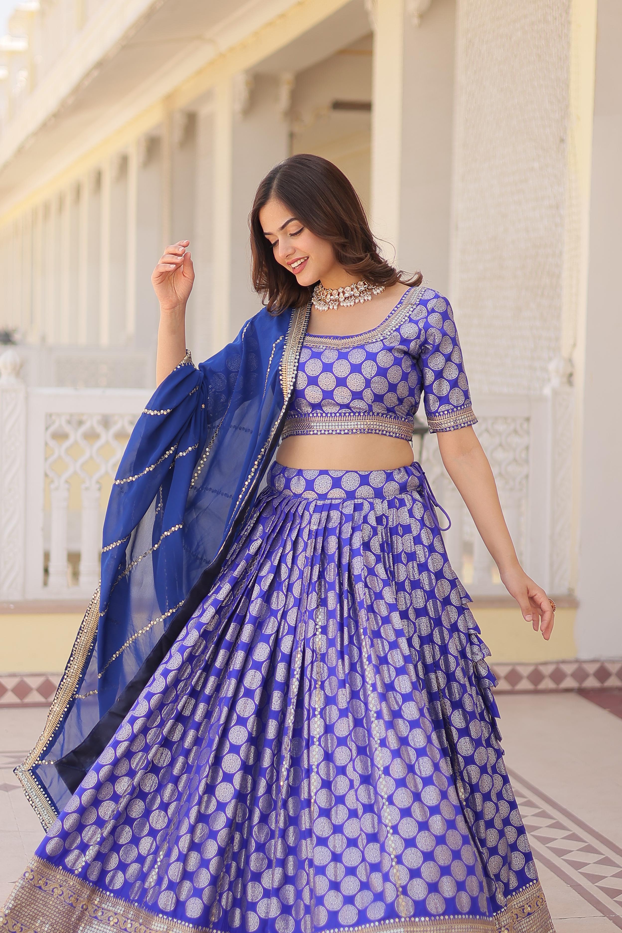 Innovative Jacquard Work Blue Color Lehenga Choli