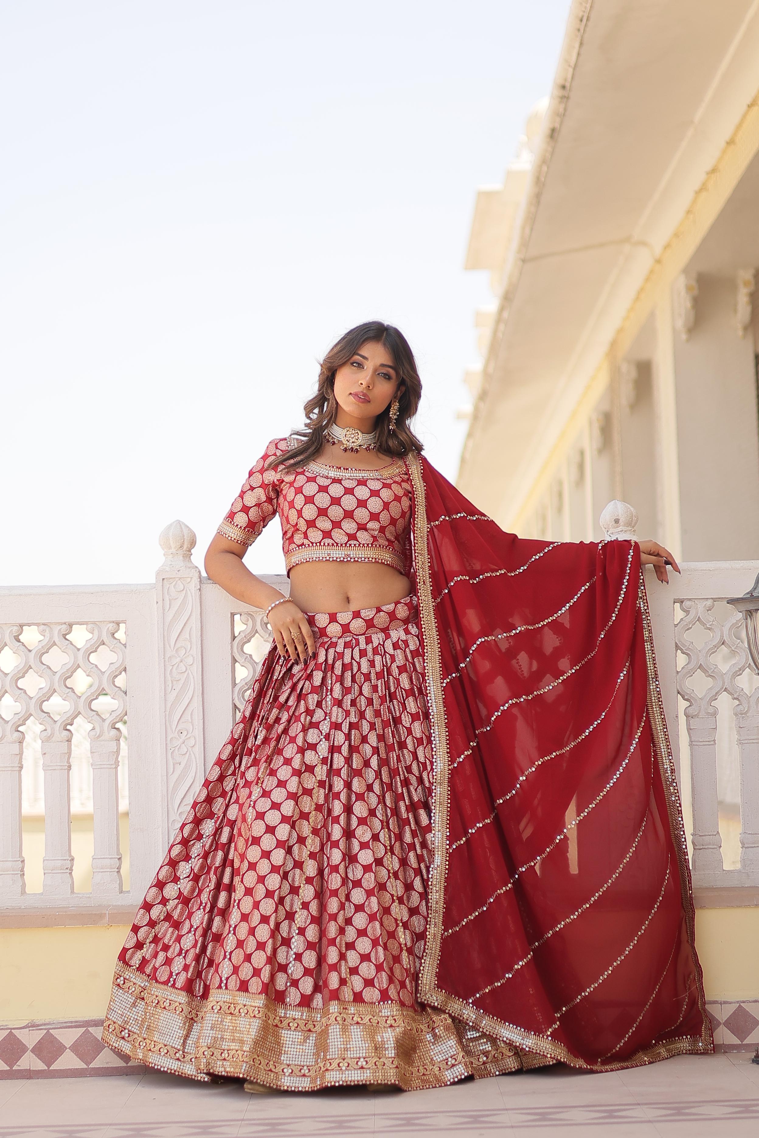 Innovative Jacquard Work Red Color Lehenga Choli