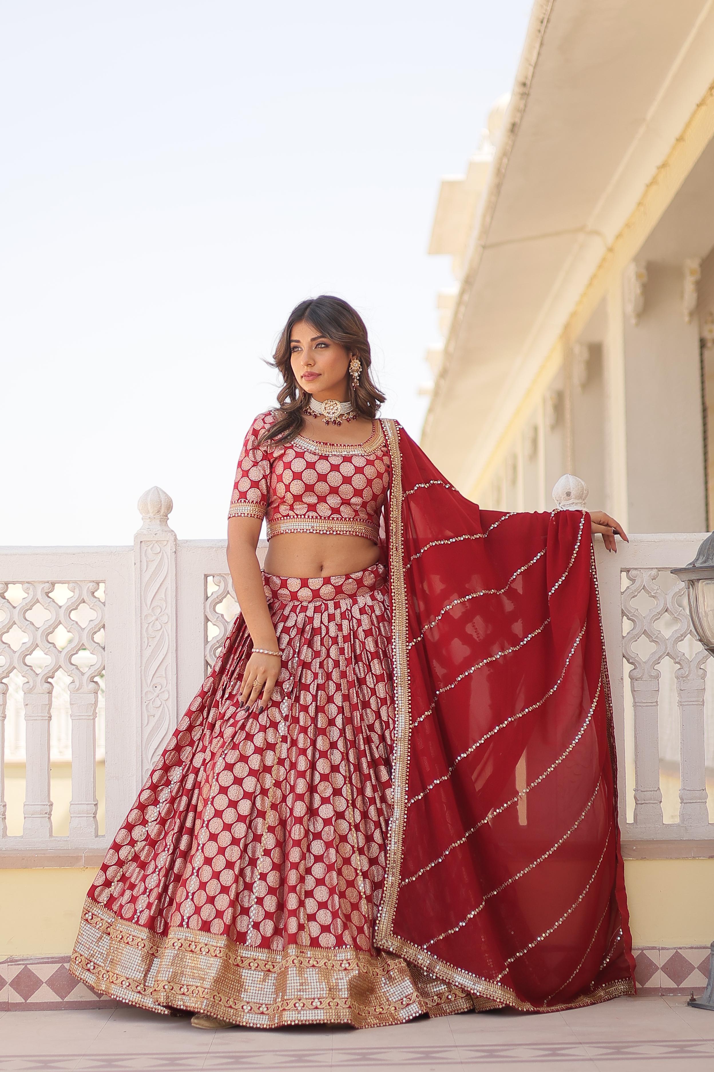 Innovative Jacquard Work Red Color Lehenga Choli