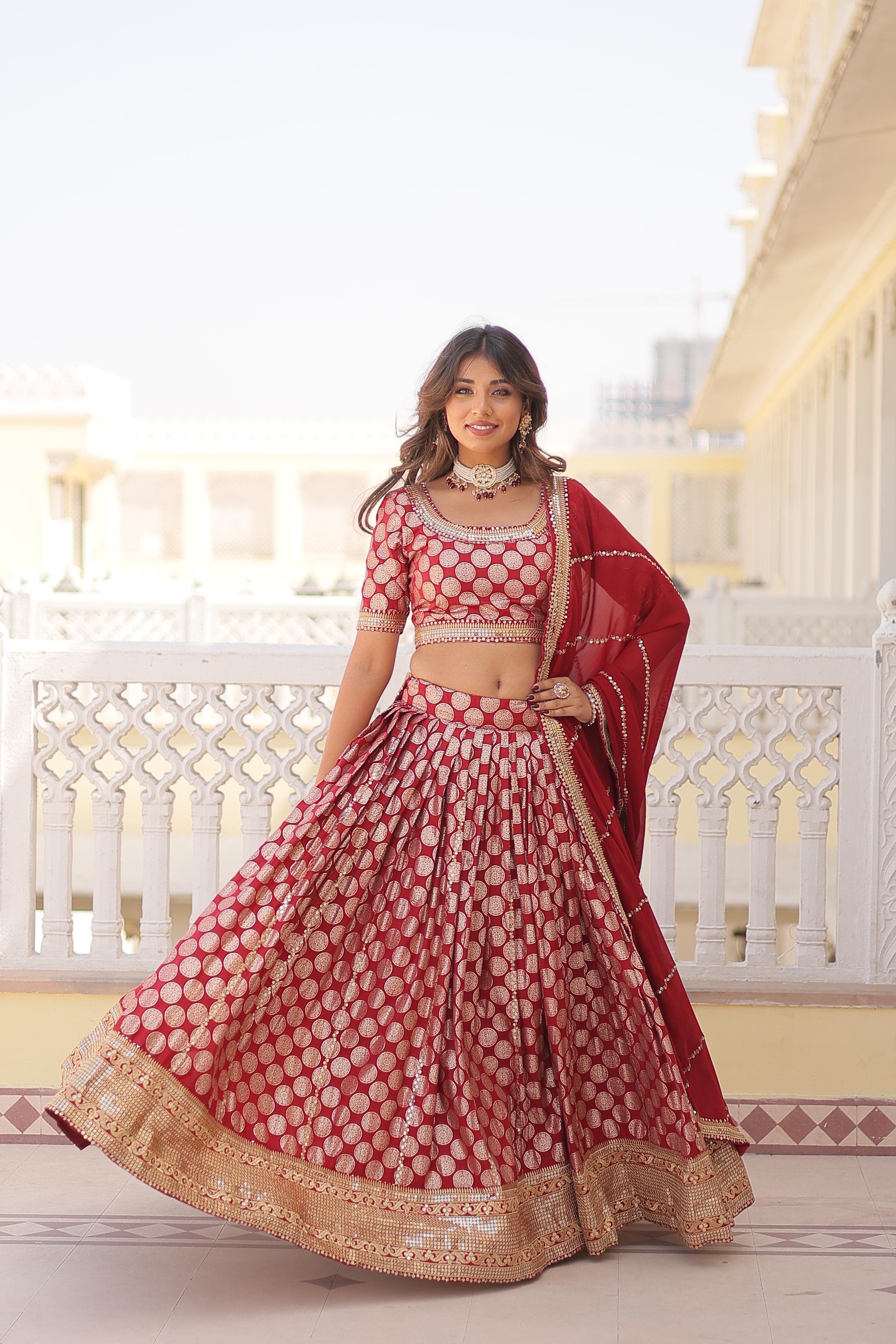 Innovative Jacquard Work Red Color Lehenga Choli