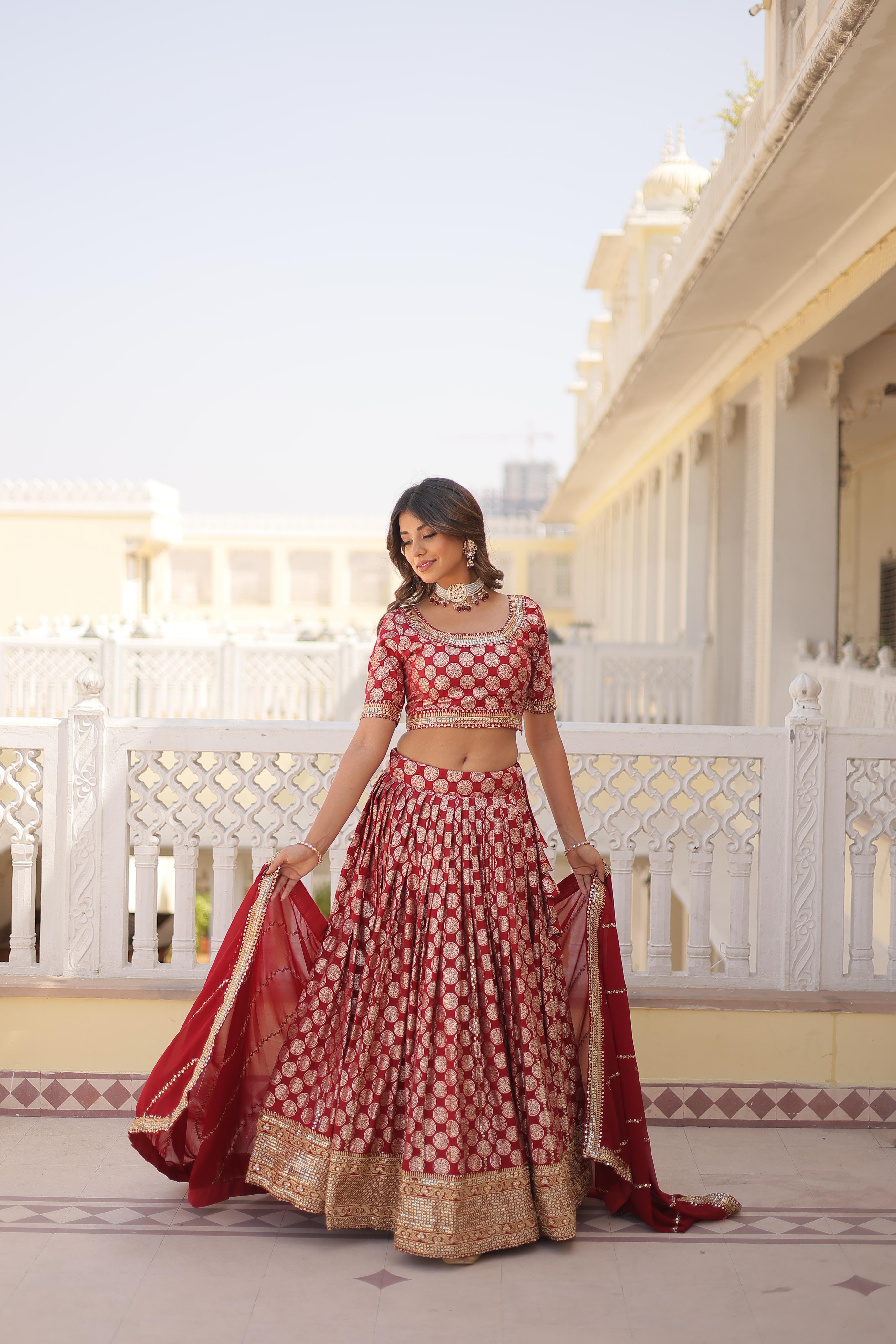 Innovative Jacquard Work Red Color Lehenga Choli