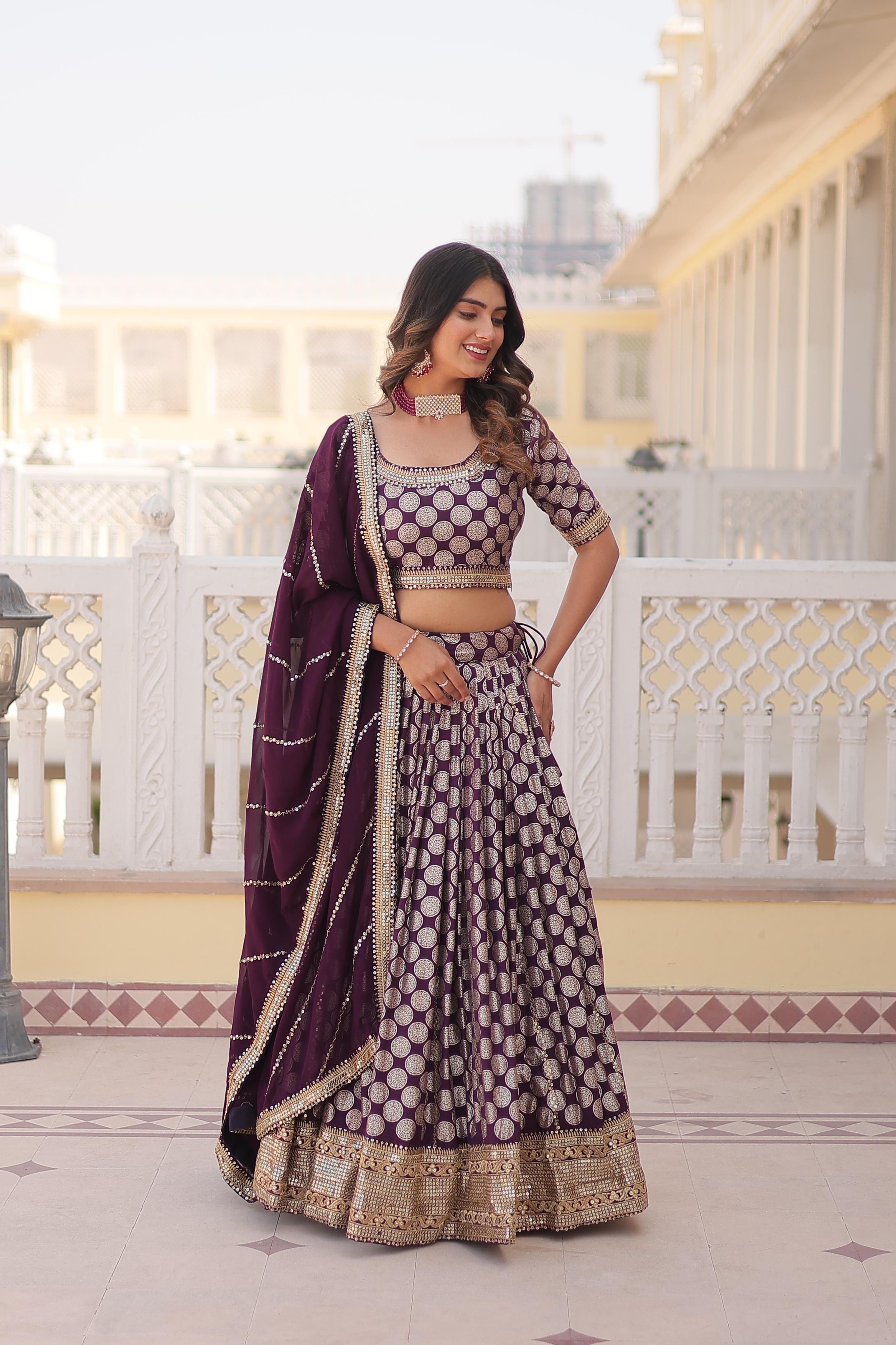 Innovative Jacquard Work Wine Color Lehenga Choli