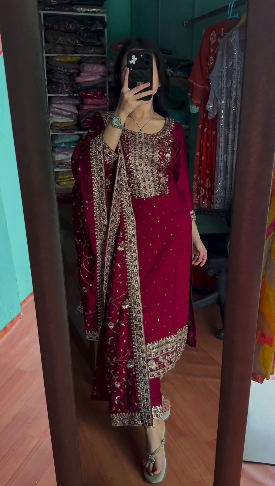 Stylish Embroidery Work Maroon Color Salwar Suit