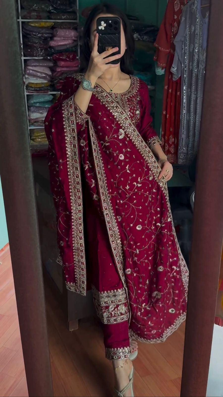 Stylish Embroidery Work Maroon Color Salwar Suit