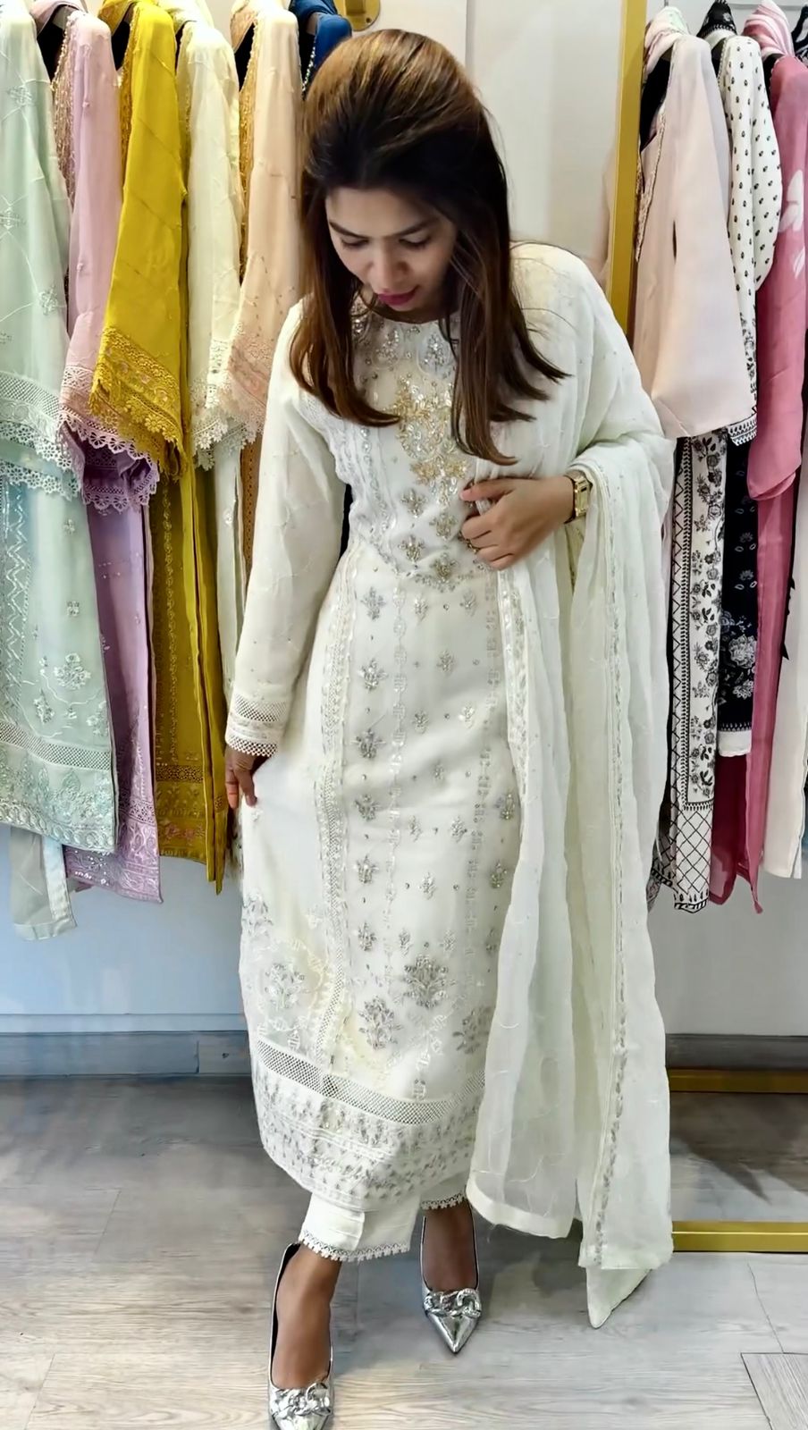 Innovative Sequence Thread Work White Salwar Suit