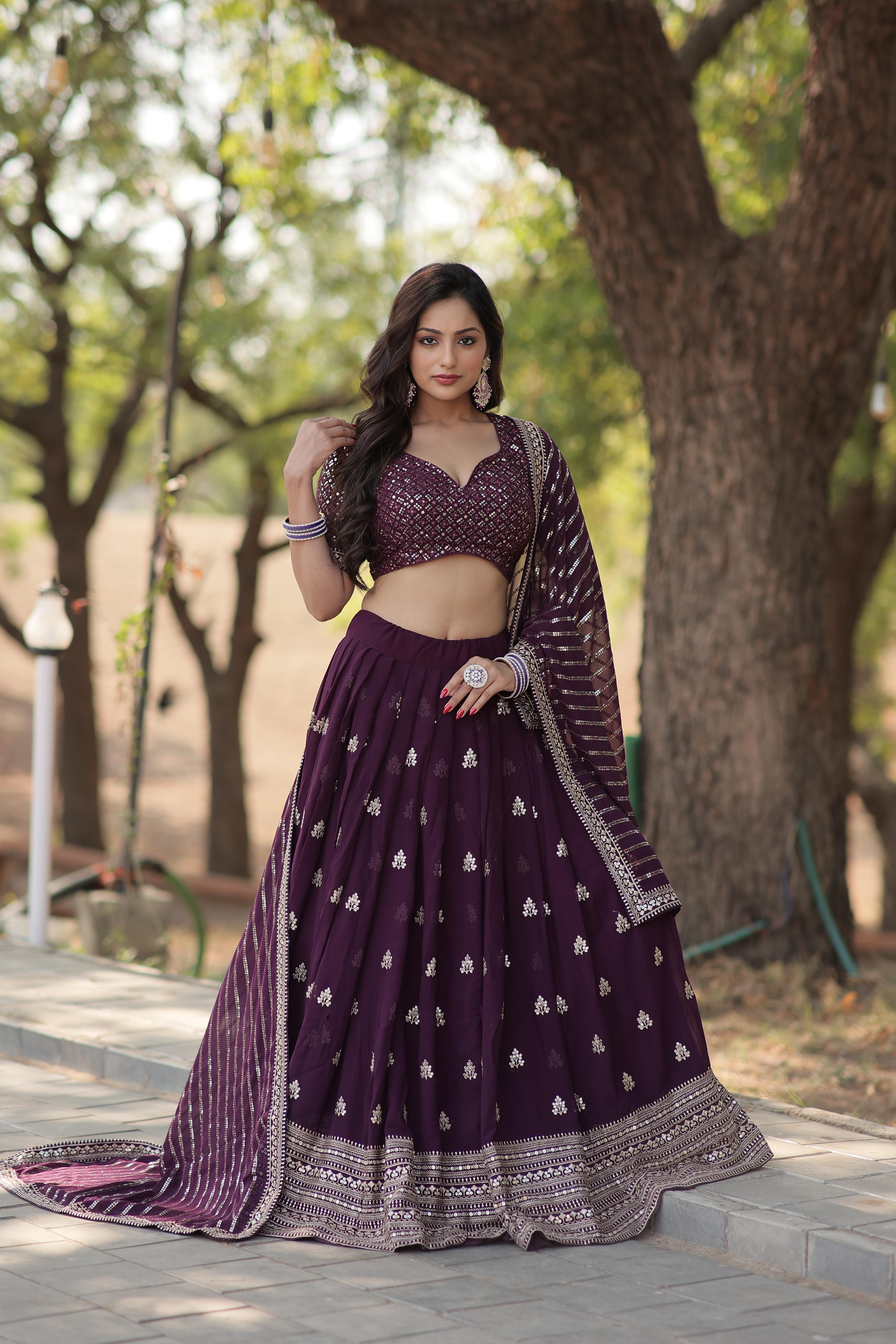 Marriage Special Wine Color Embroidered Sequence Work Lehenga Choli