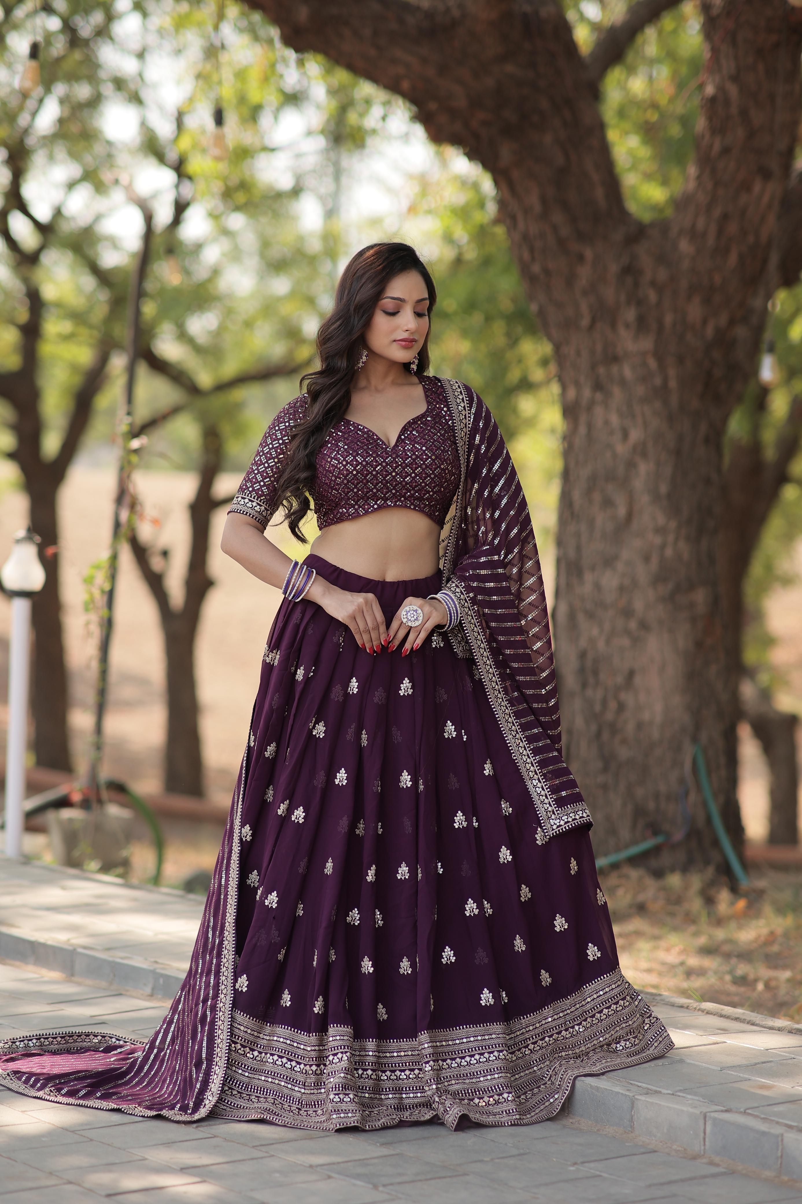 Marriage Special Wine Color Embroidered Sequence Work Lehenga Choli