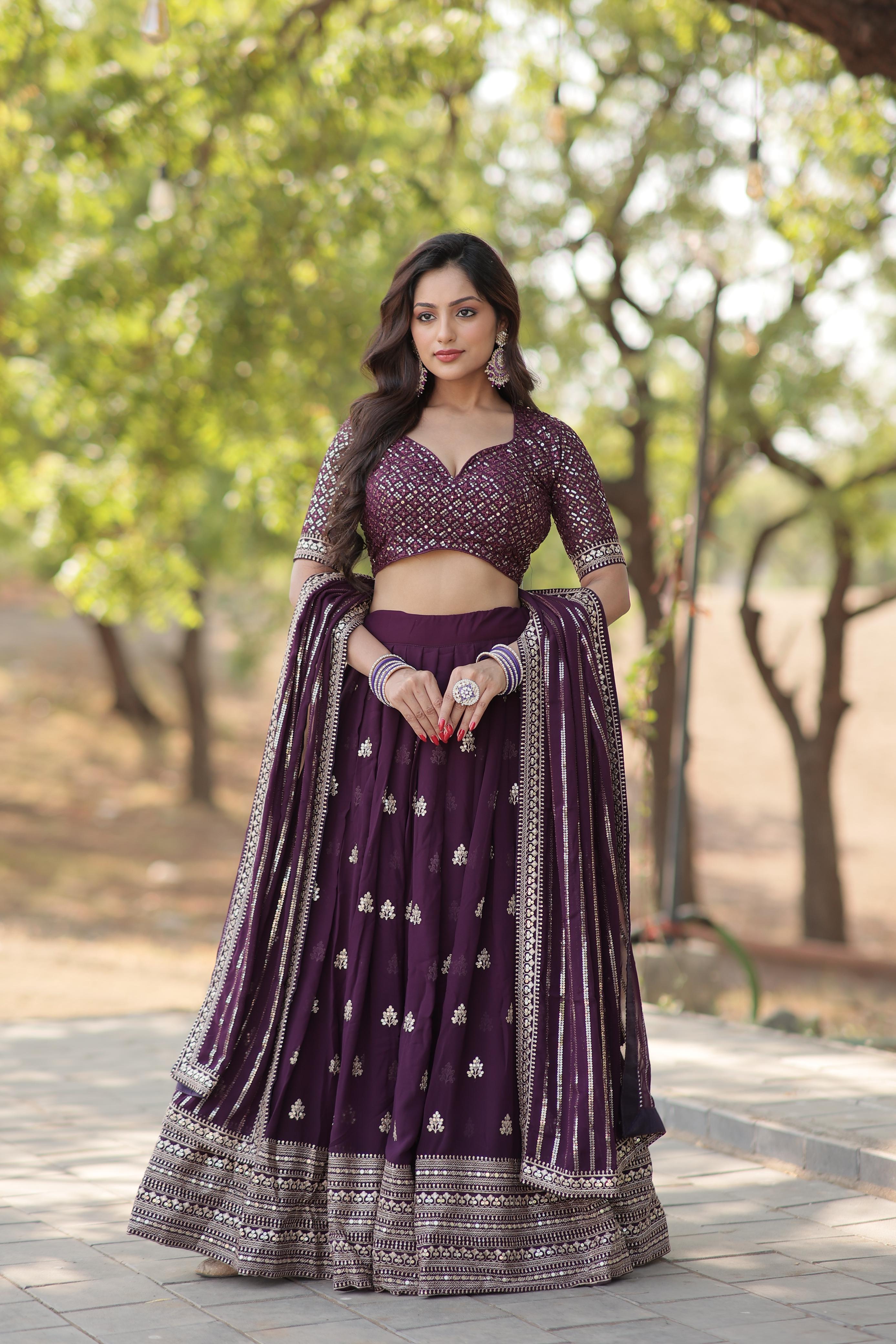 Marriage Special Wine Color Embroidered Sequence Work Lehenga Choli