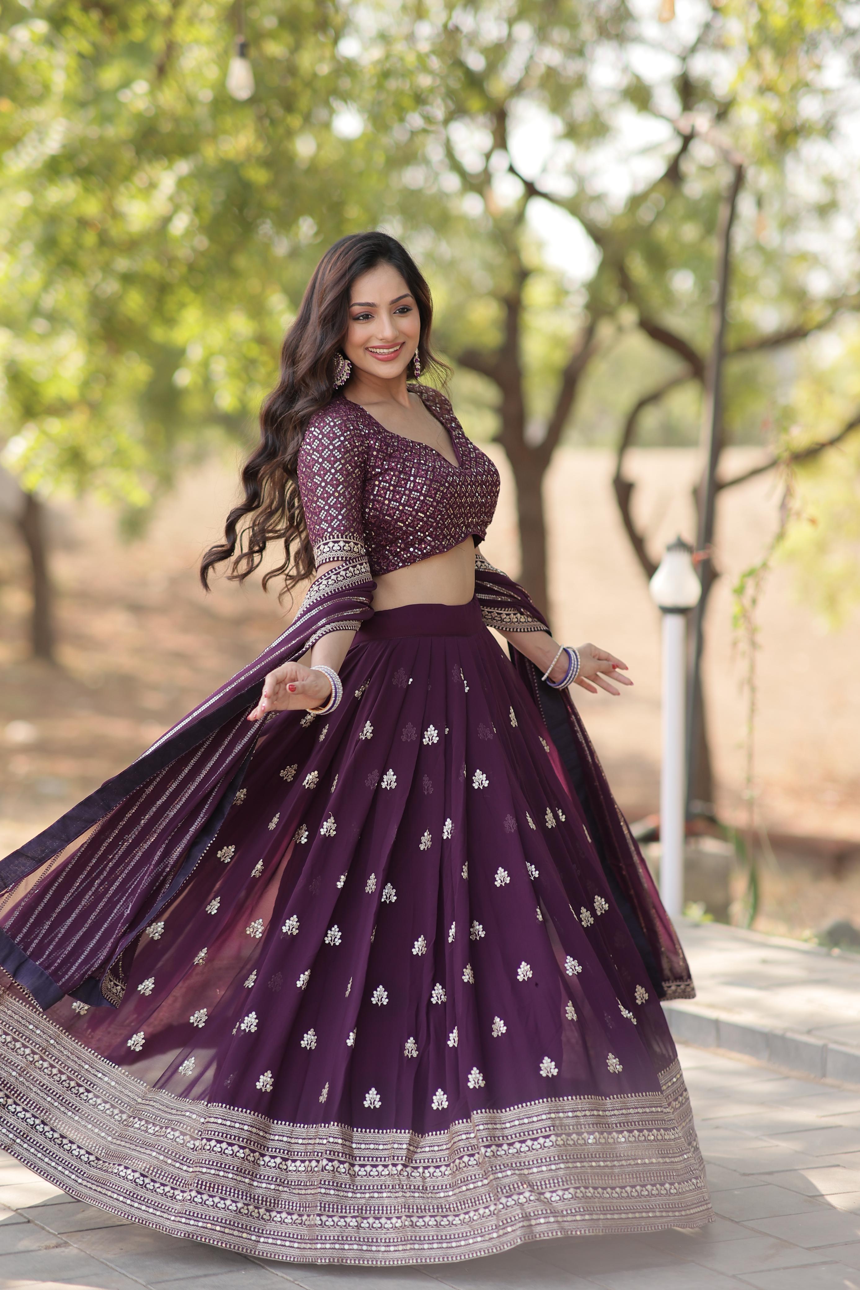 Marriage Special Wine Color Embroidered Sequence Work Lehenga Choli