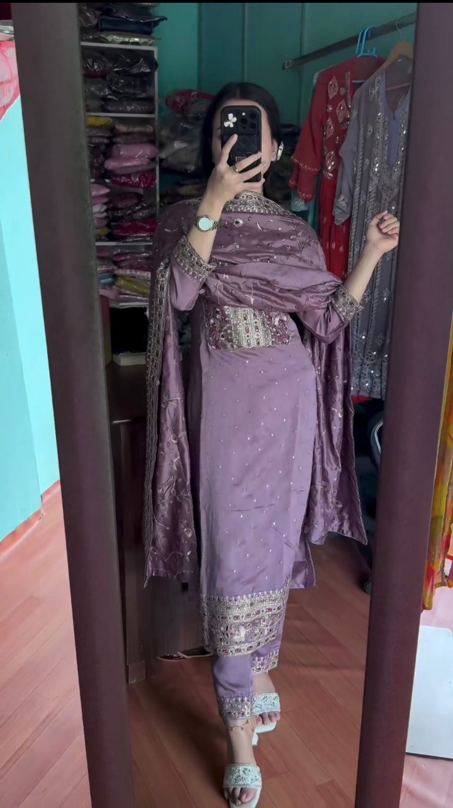 Stylish Embroidery Work Purple Color Salwar Suit
