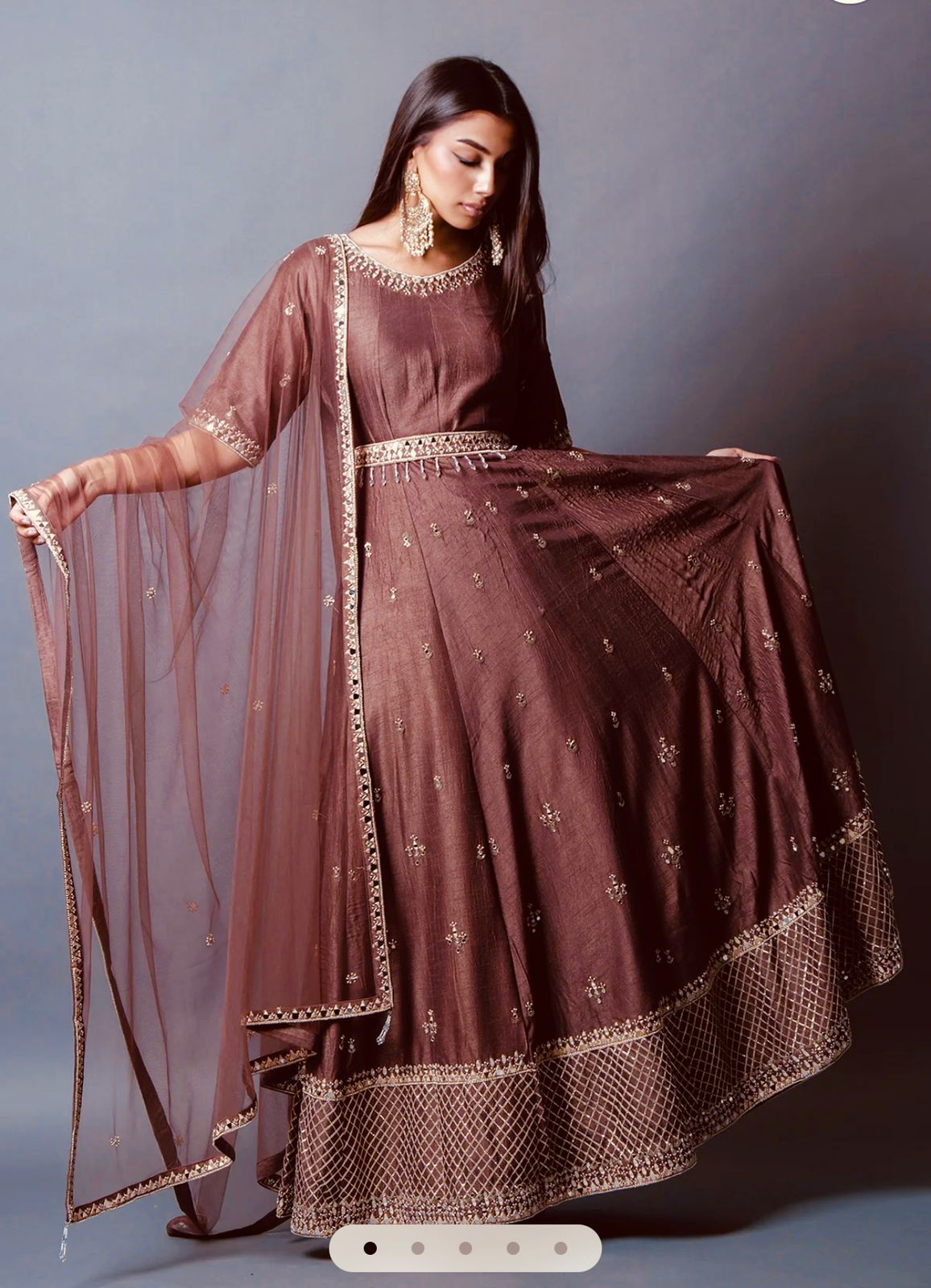 Stylish Brown Color Embroidery Work Anarkali Gown