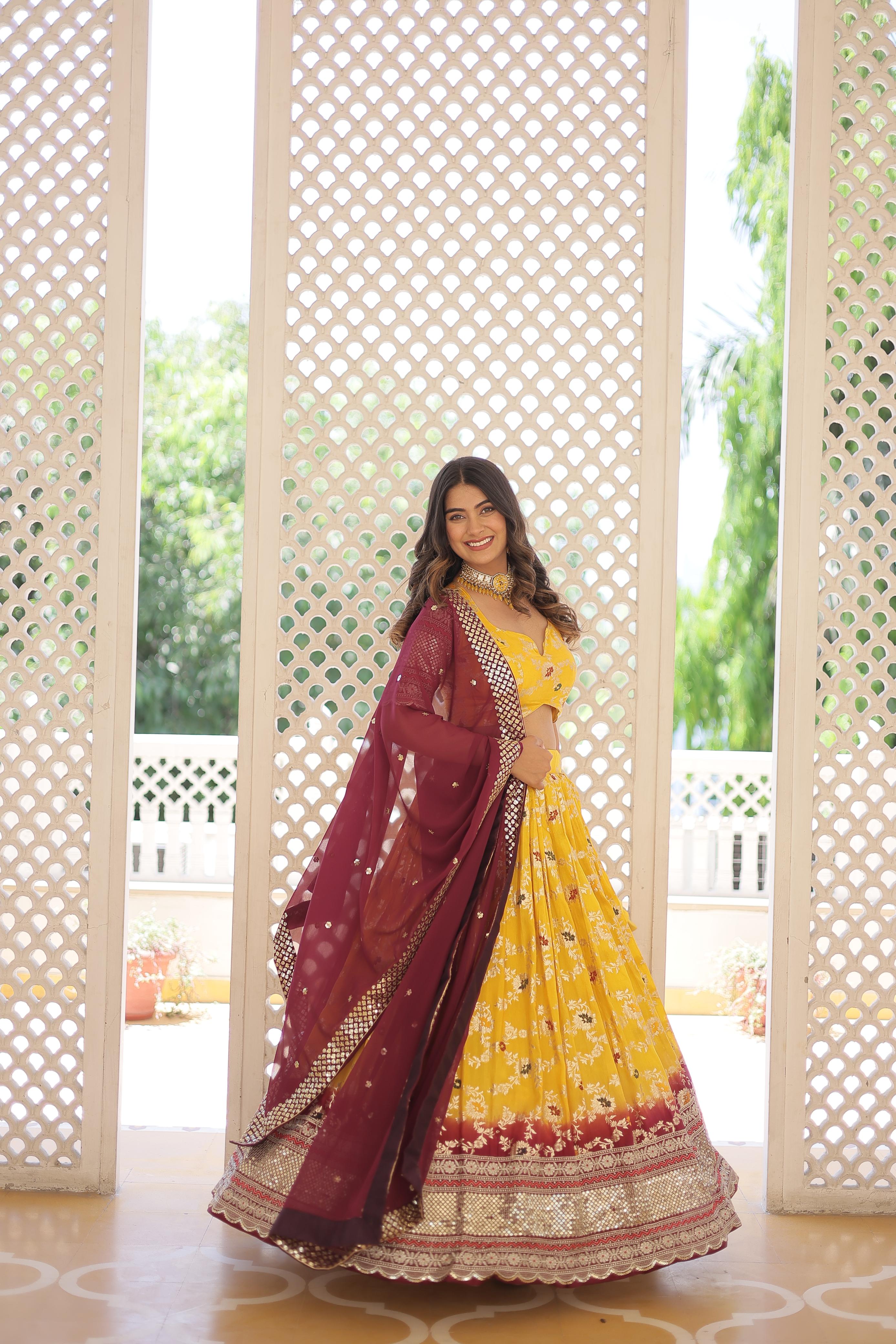 Sequence Work Off White Haldi Wear Yellow Choli