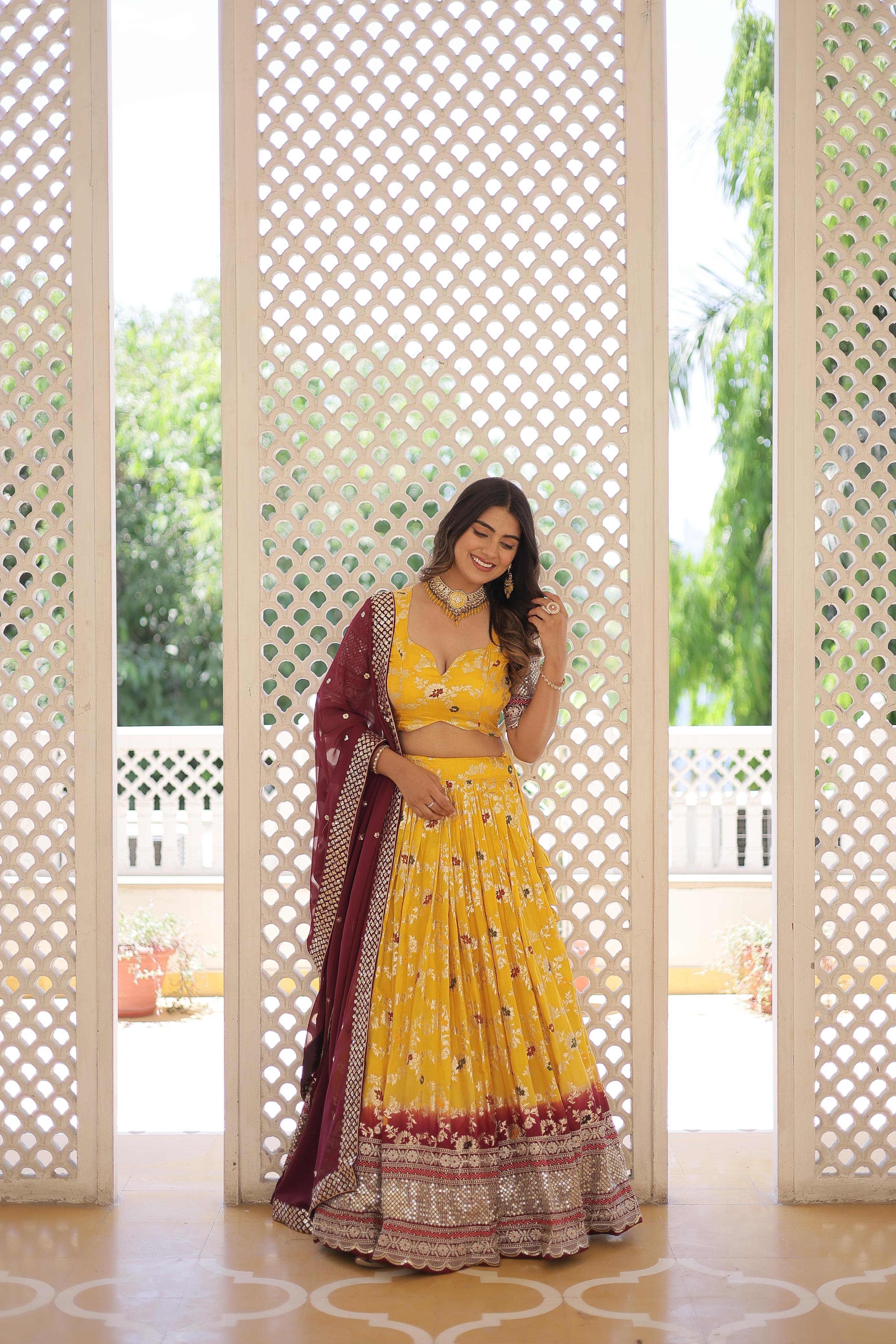 Sequence Work Off White Haldi Wear Yellow Choli