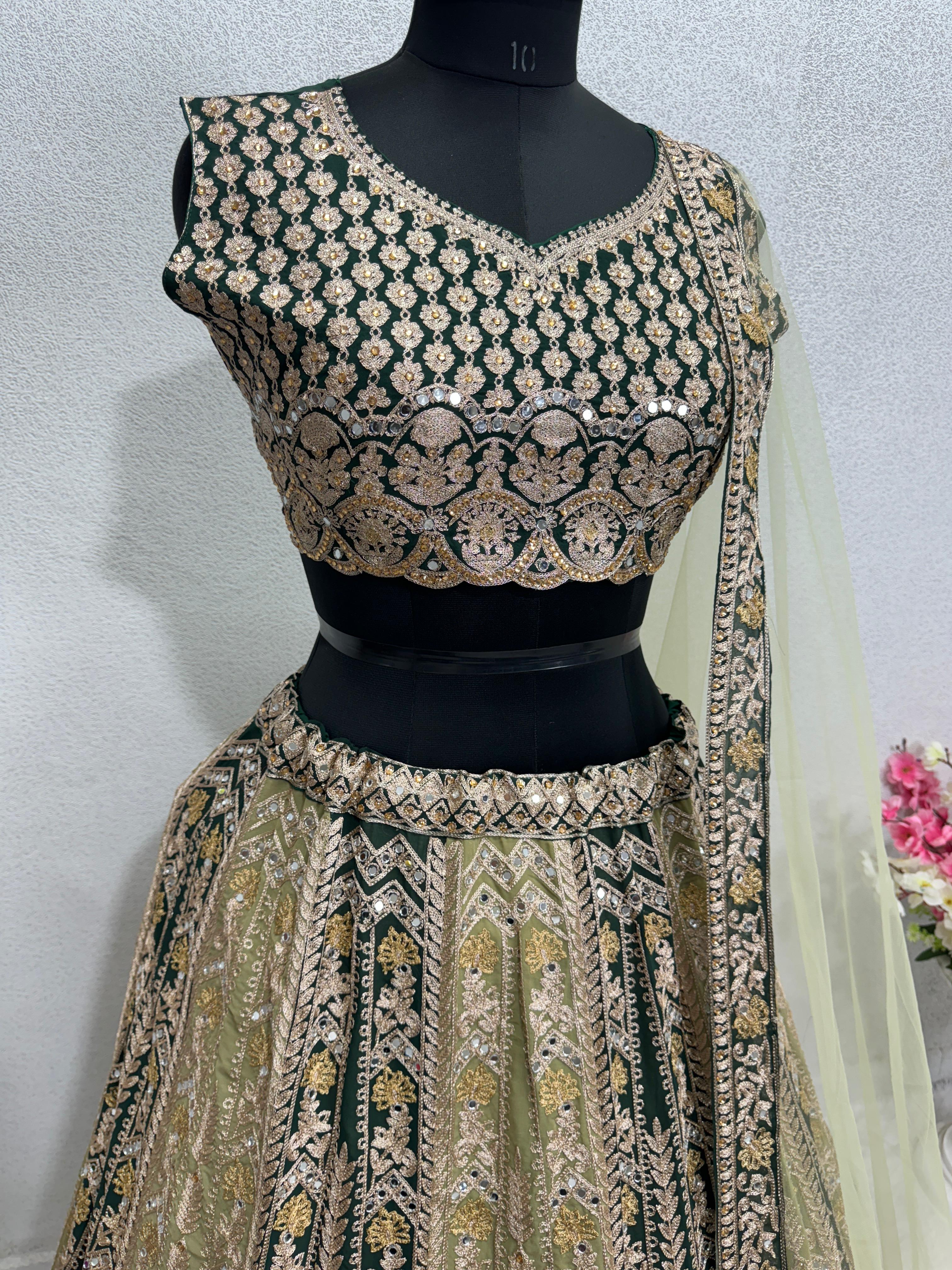 Marriage Special Pista With Black Mirror Hand Work Lehenga Choli