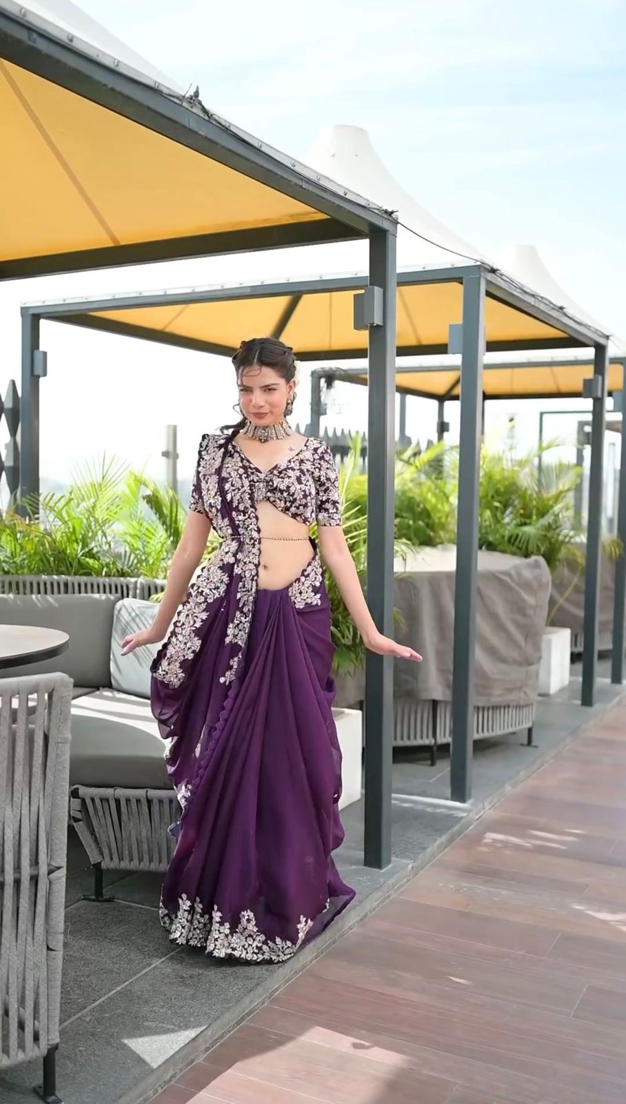 Party Wear Purple Color Thread And Sequence Work Saree