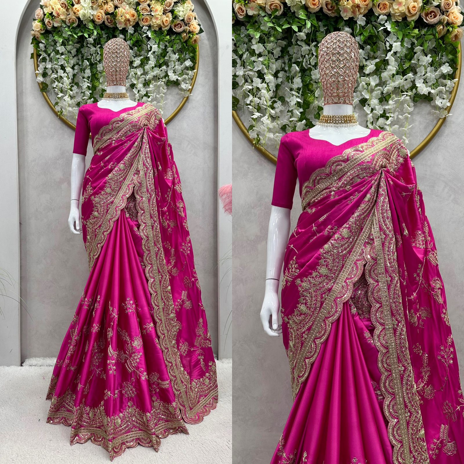 Marriage Special Heavy Sequence Work Pink Color Saree