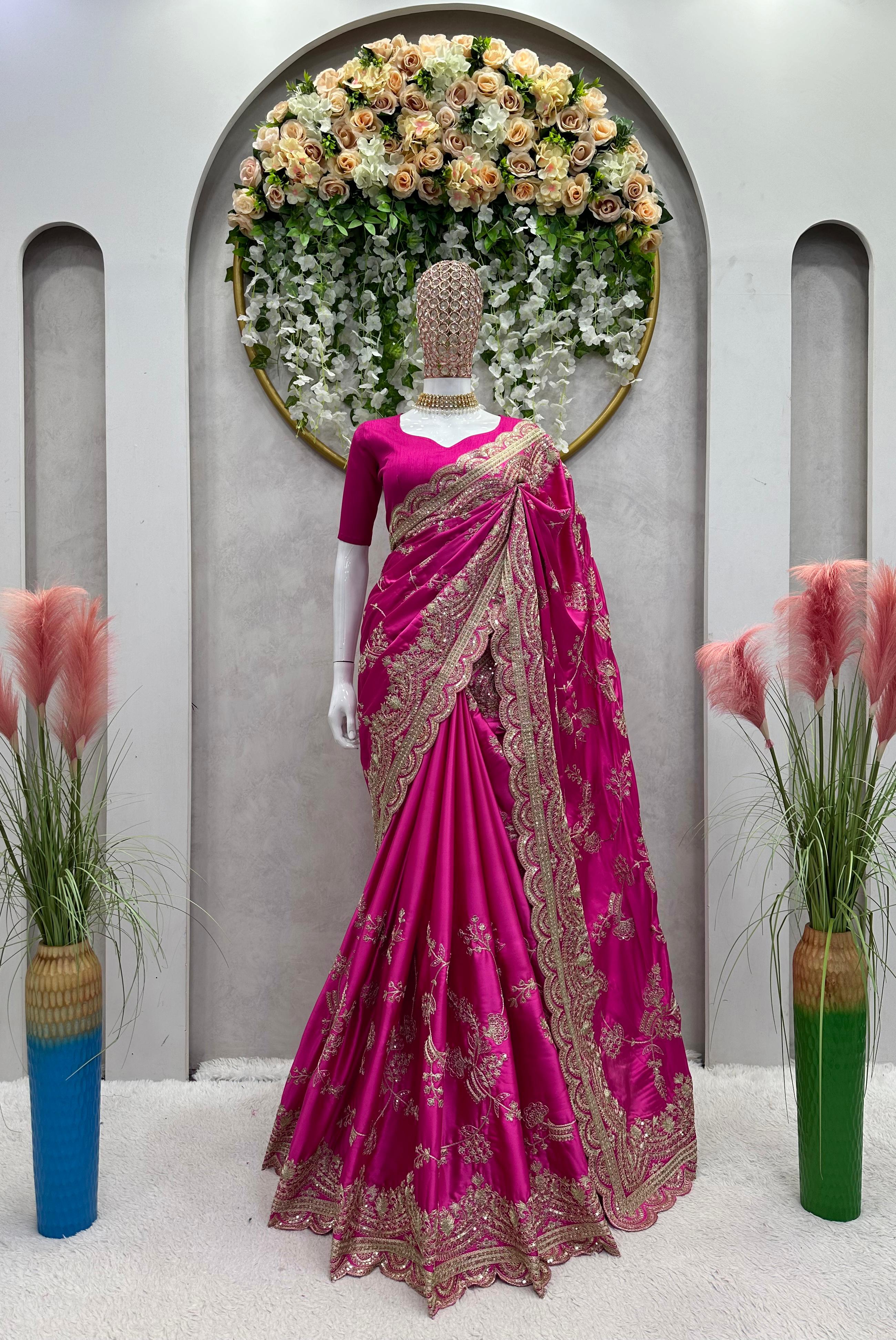 Marriage Special Heavy Sequence Work Pink Color Saree