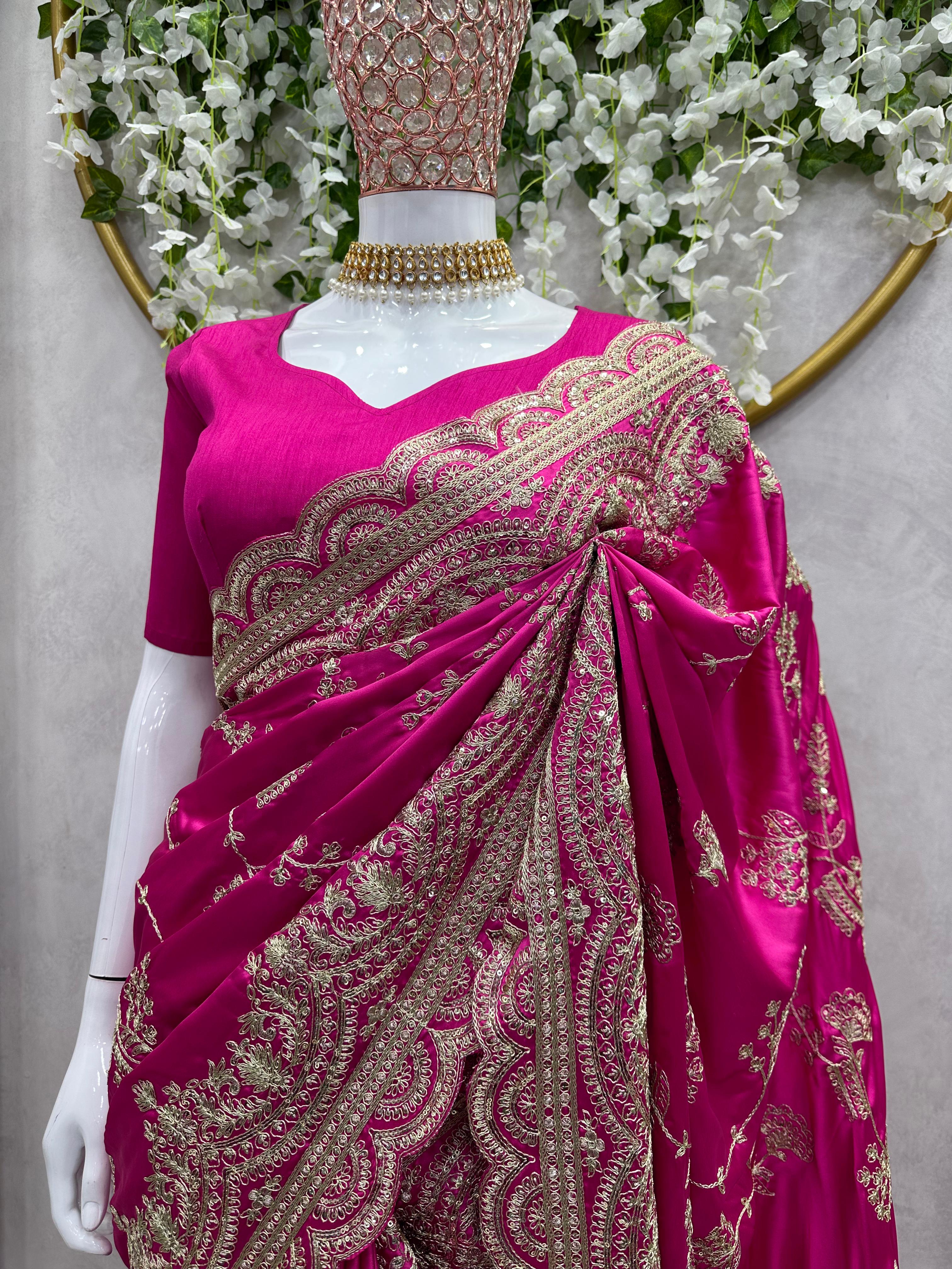 Marriage Special Heavy Sequence Work Pink Color Saree