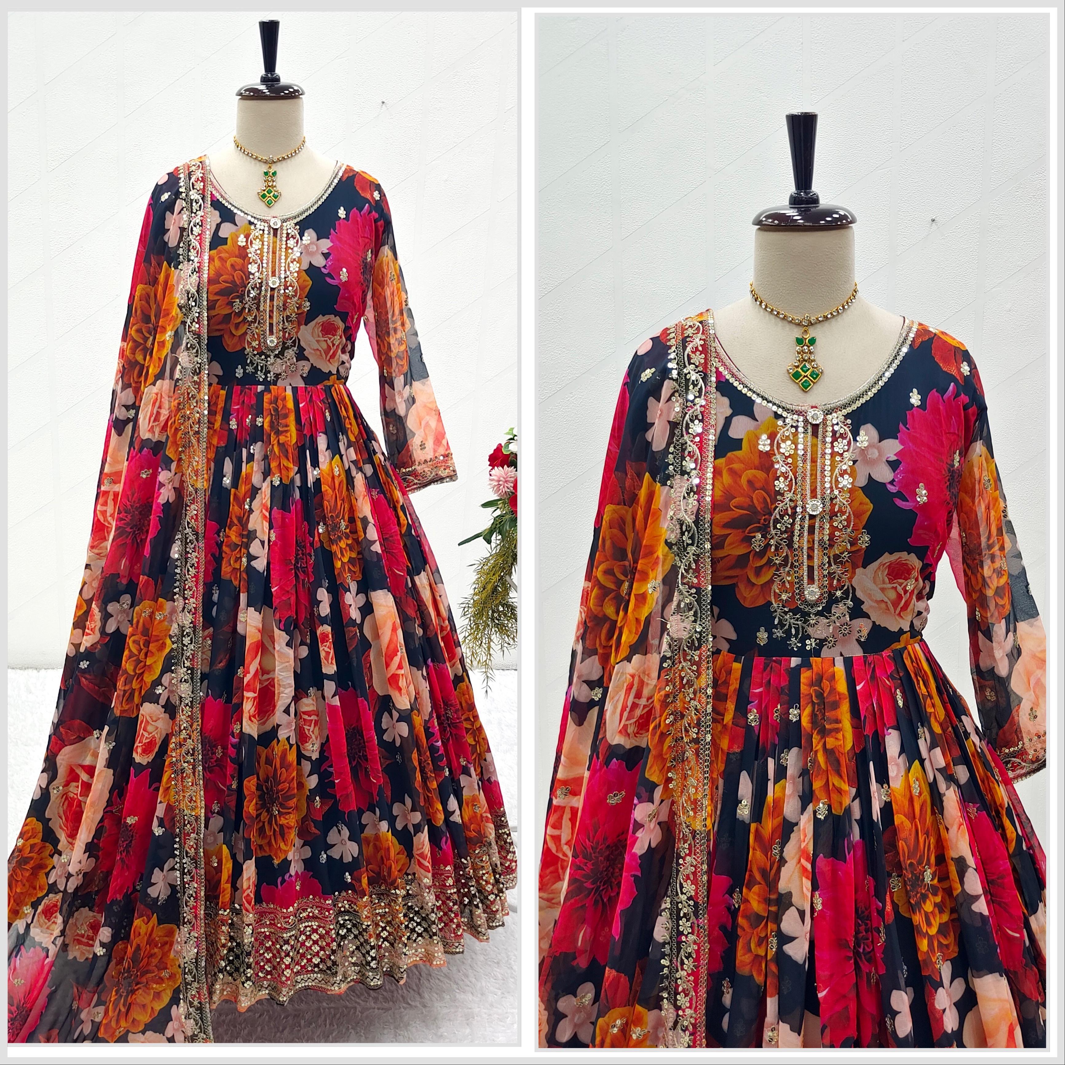 Blissful Flower Print Multi Color Long Anarkali Suit