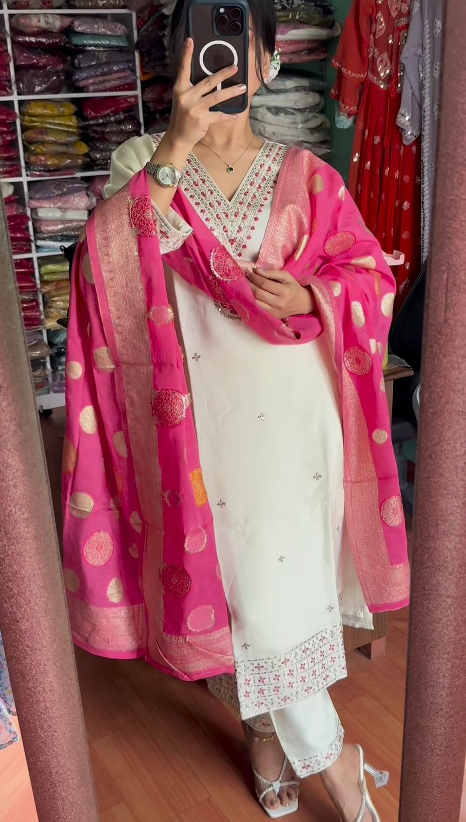 Innovative White Salwar Suit With Jacquard Dupatta