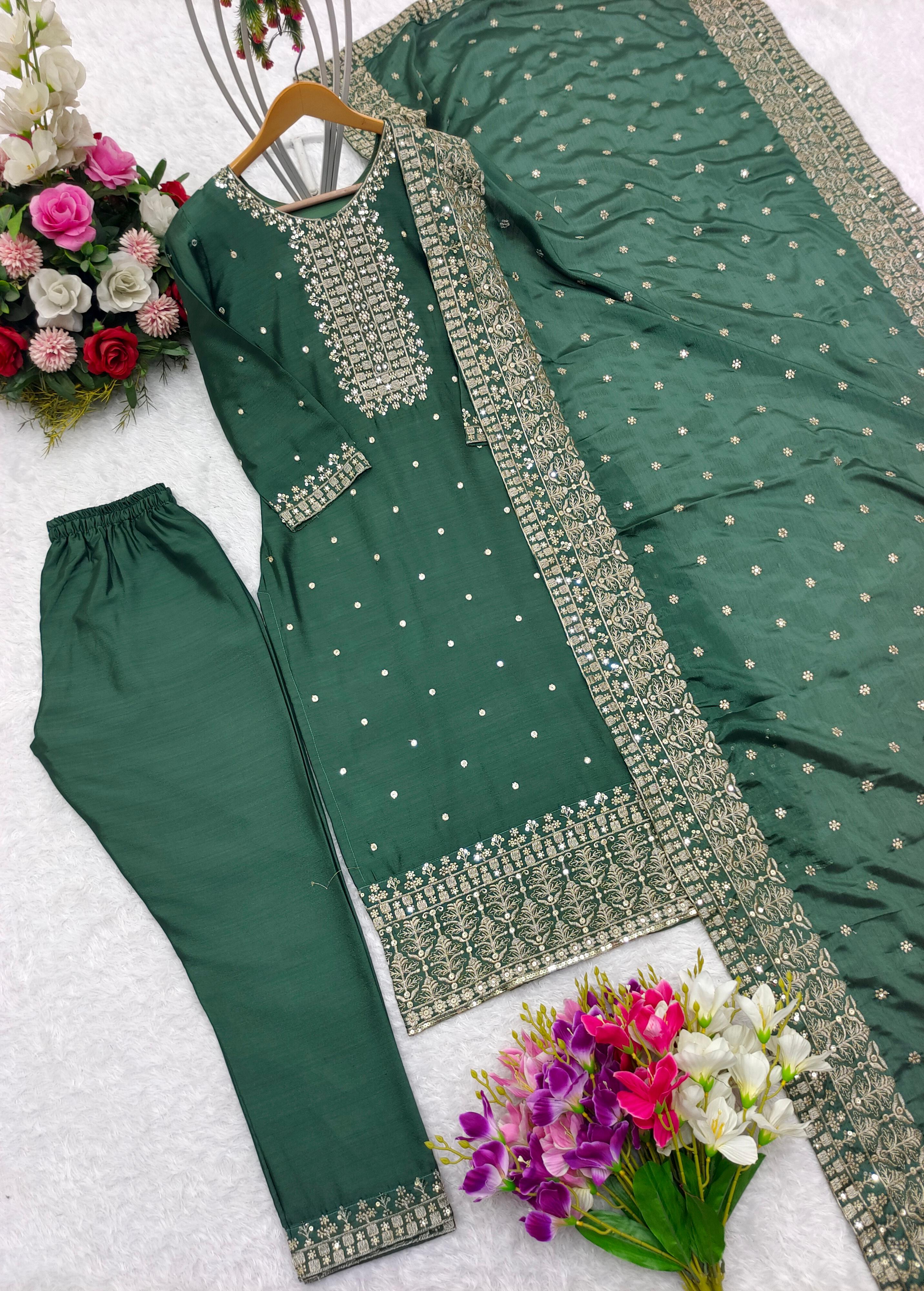 Amazing Green Sequence Work Salwar Suit