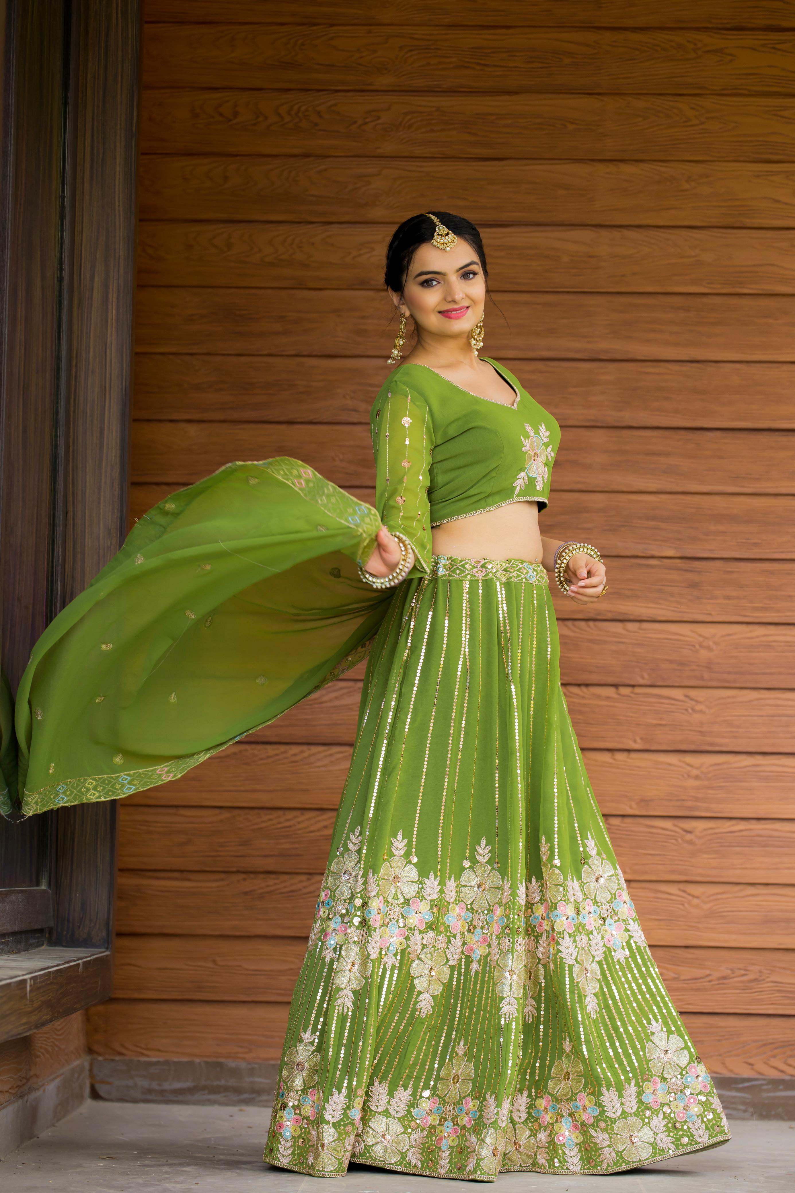 Marriage Special Georgette Green Color Lehenga Choli