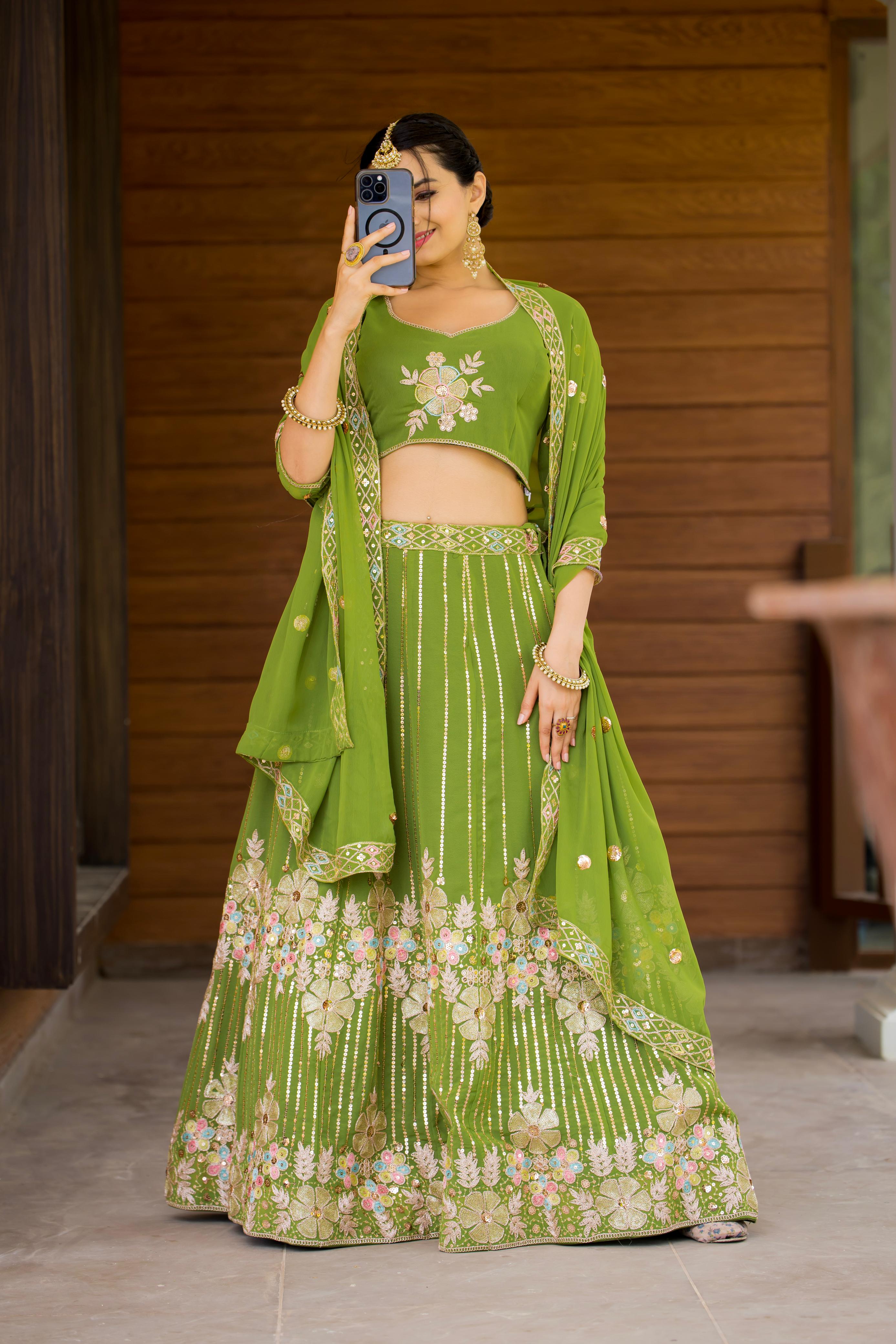 Marriage Special Georgette Green Color Lehenga Choli