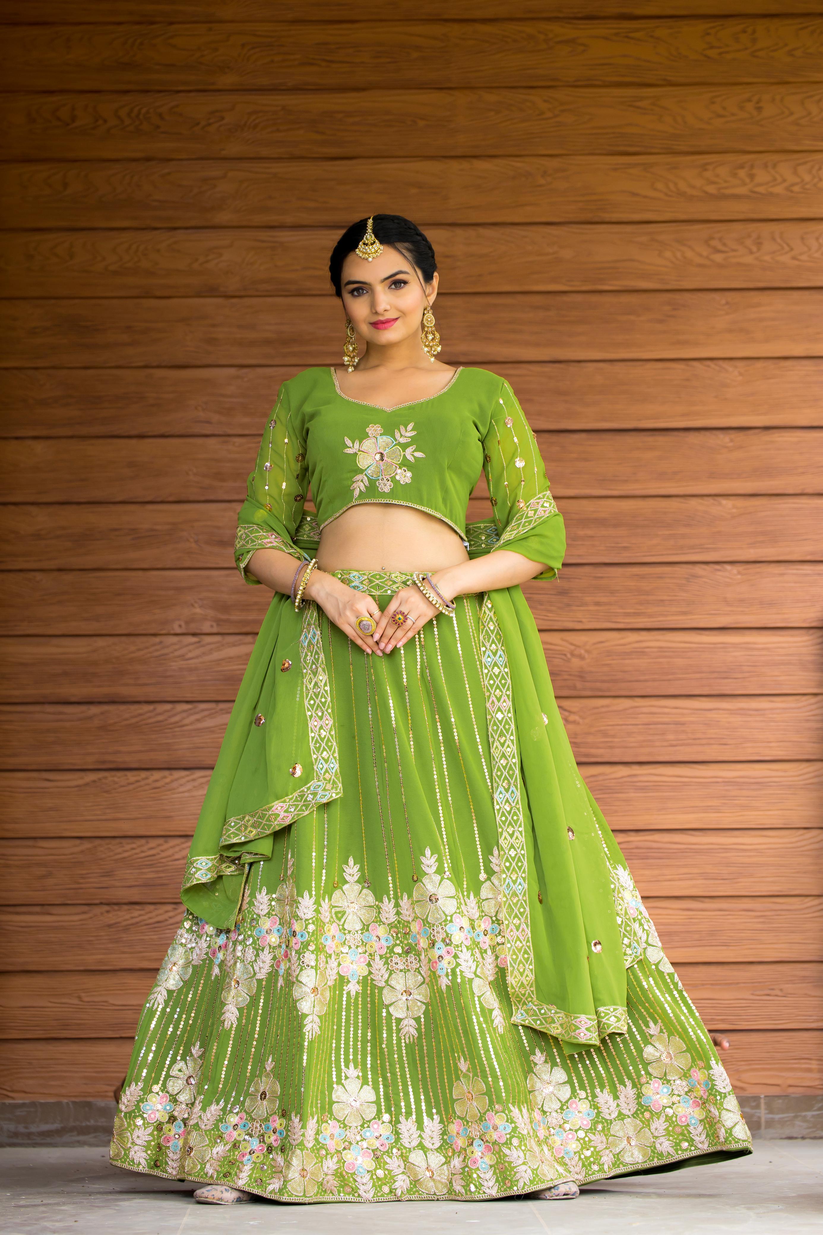 Marriage Special Georgette Green Color Lehenga Choli