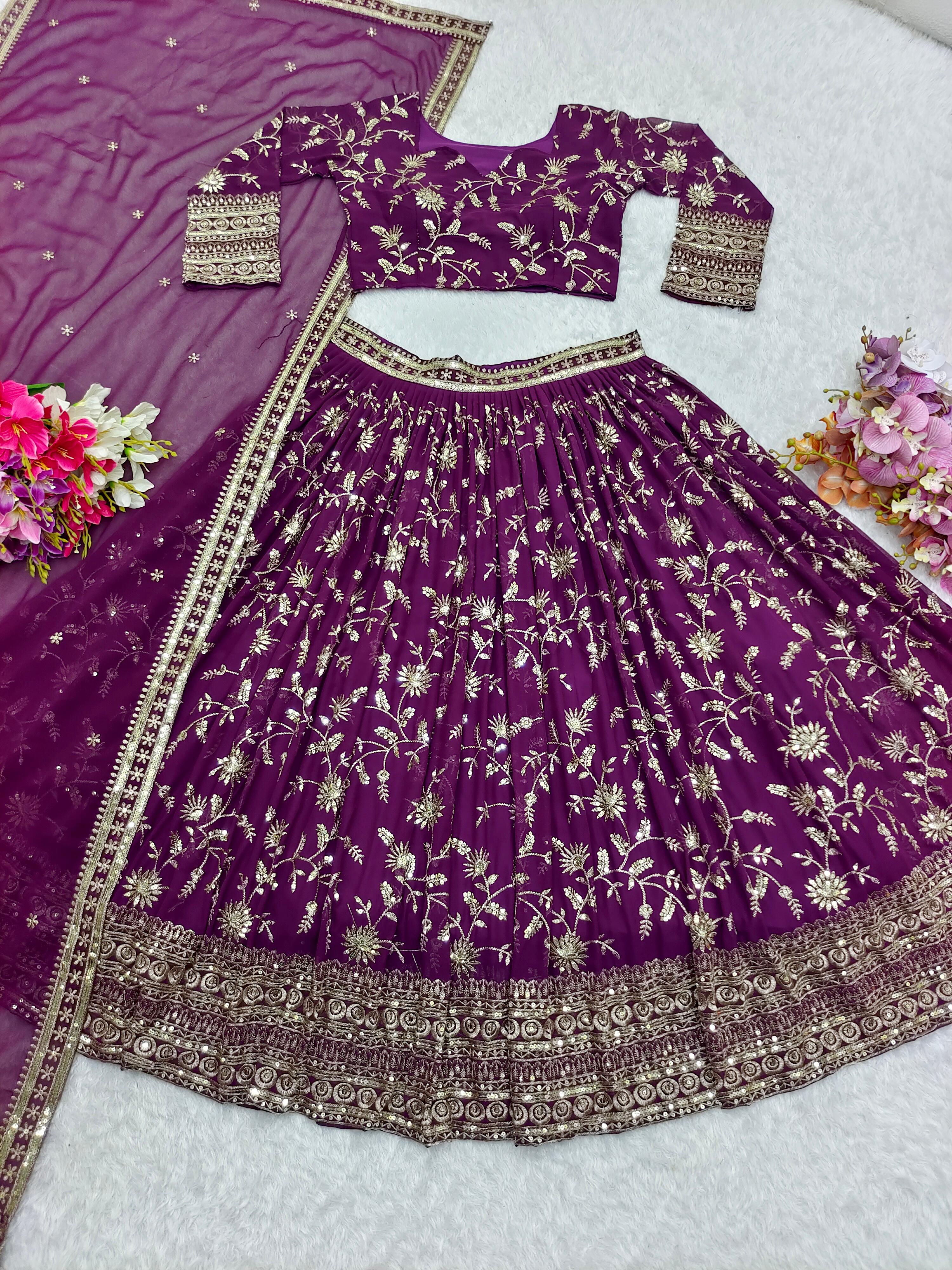 Festive Wear Purple Sequence Embroidery Work Lehenga Choli