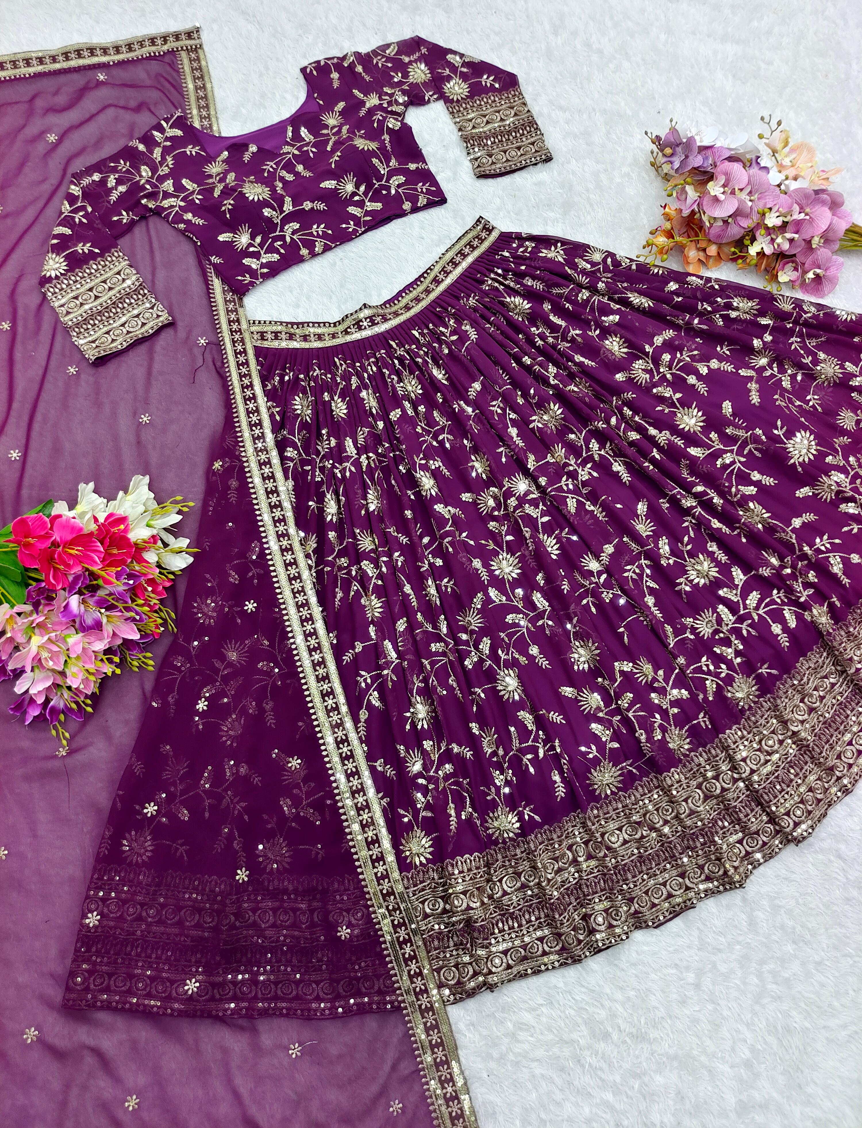 Festive Wear Purple Sequence Embroidery Work Lehenga Choli