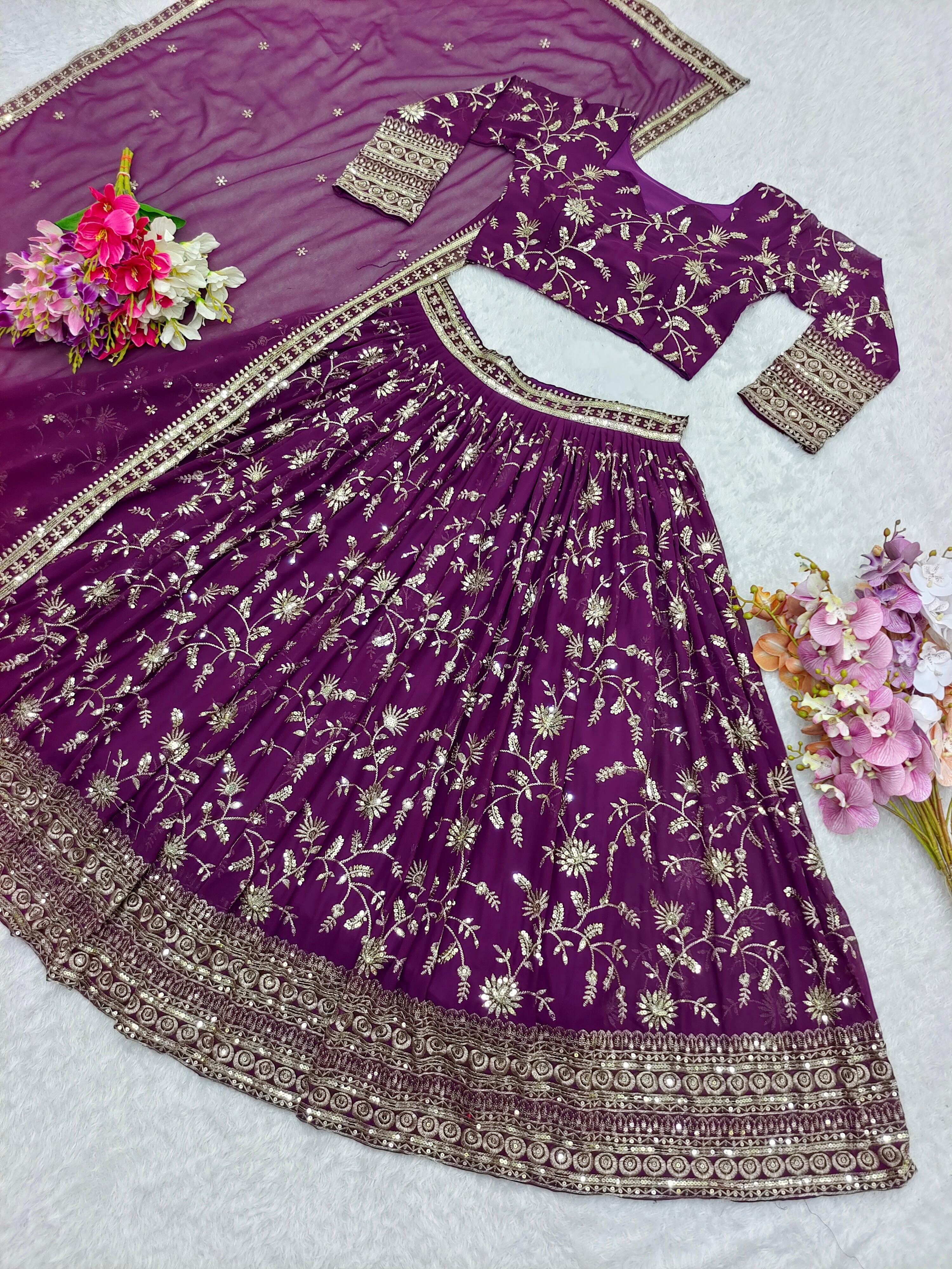 Festive Wear Purple Sequence Embroidery Work Lehenga Choli