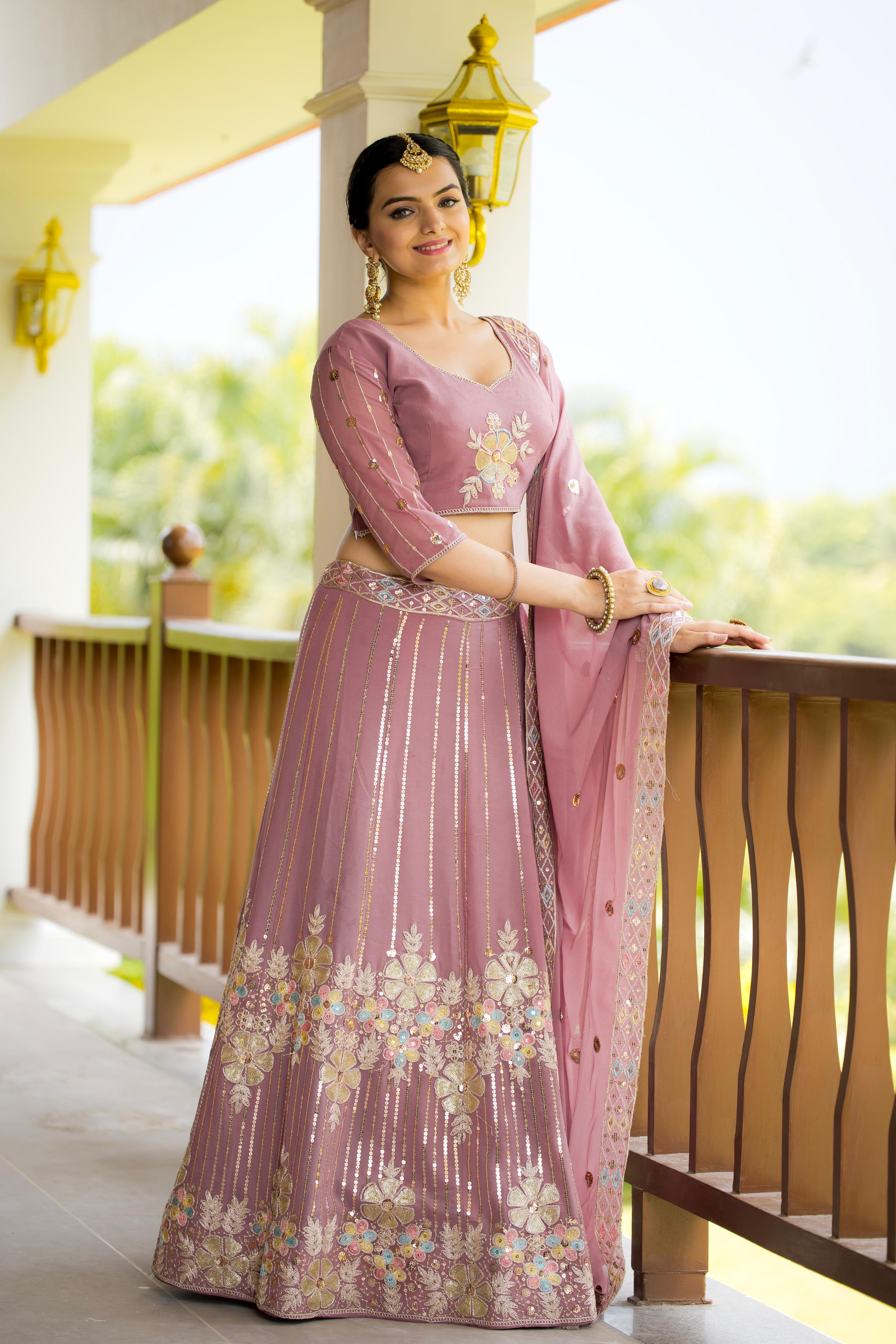 Marriage Special Georgette Dusty Pink Color Lehenga Choli