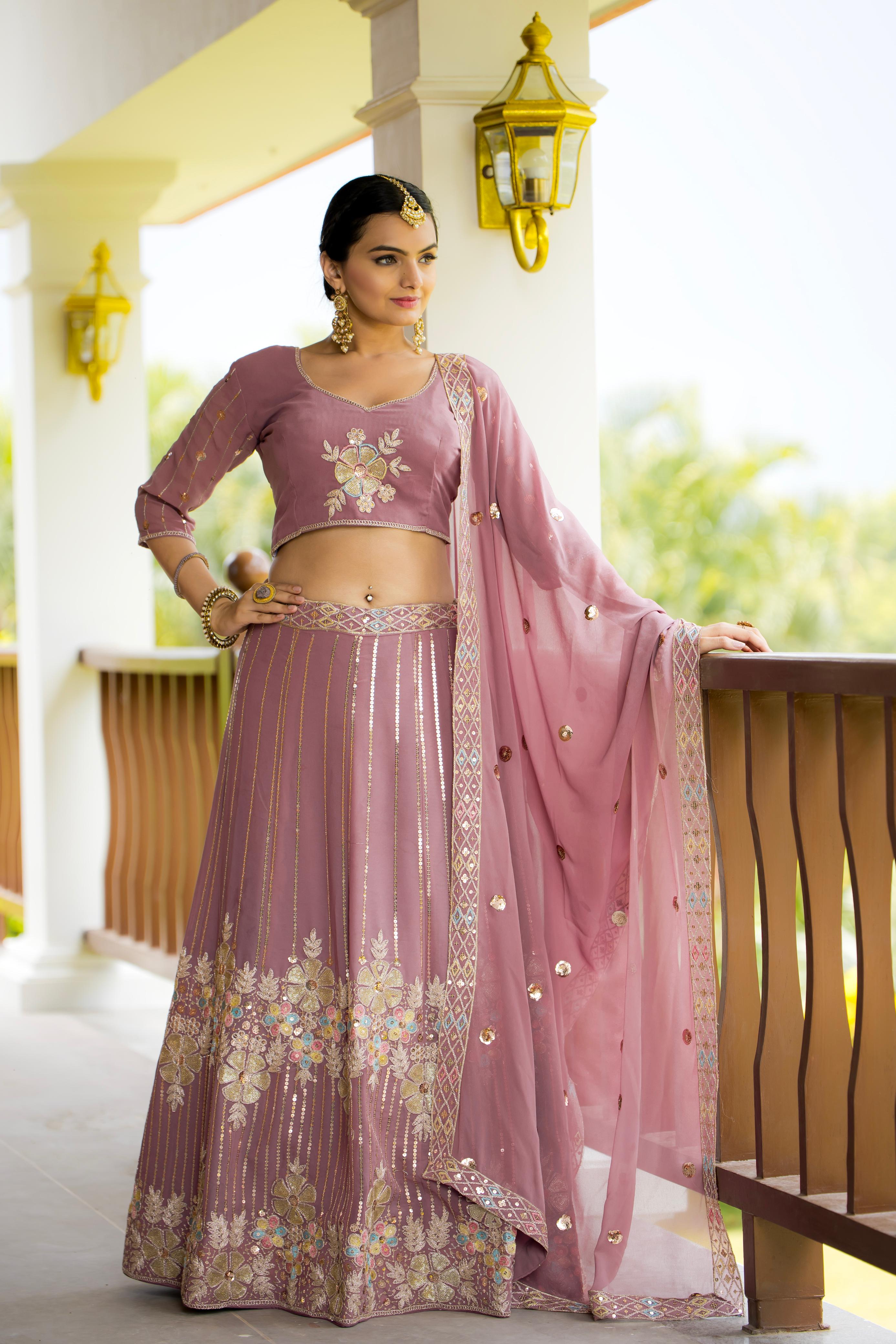 Marriage Special Georgette Dusty Pink Color Lehenga Choli