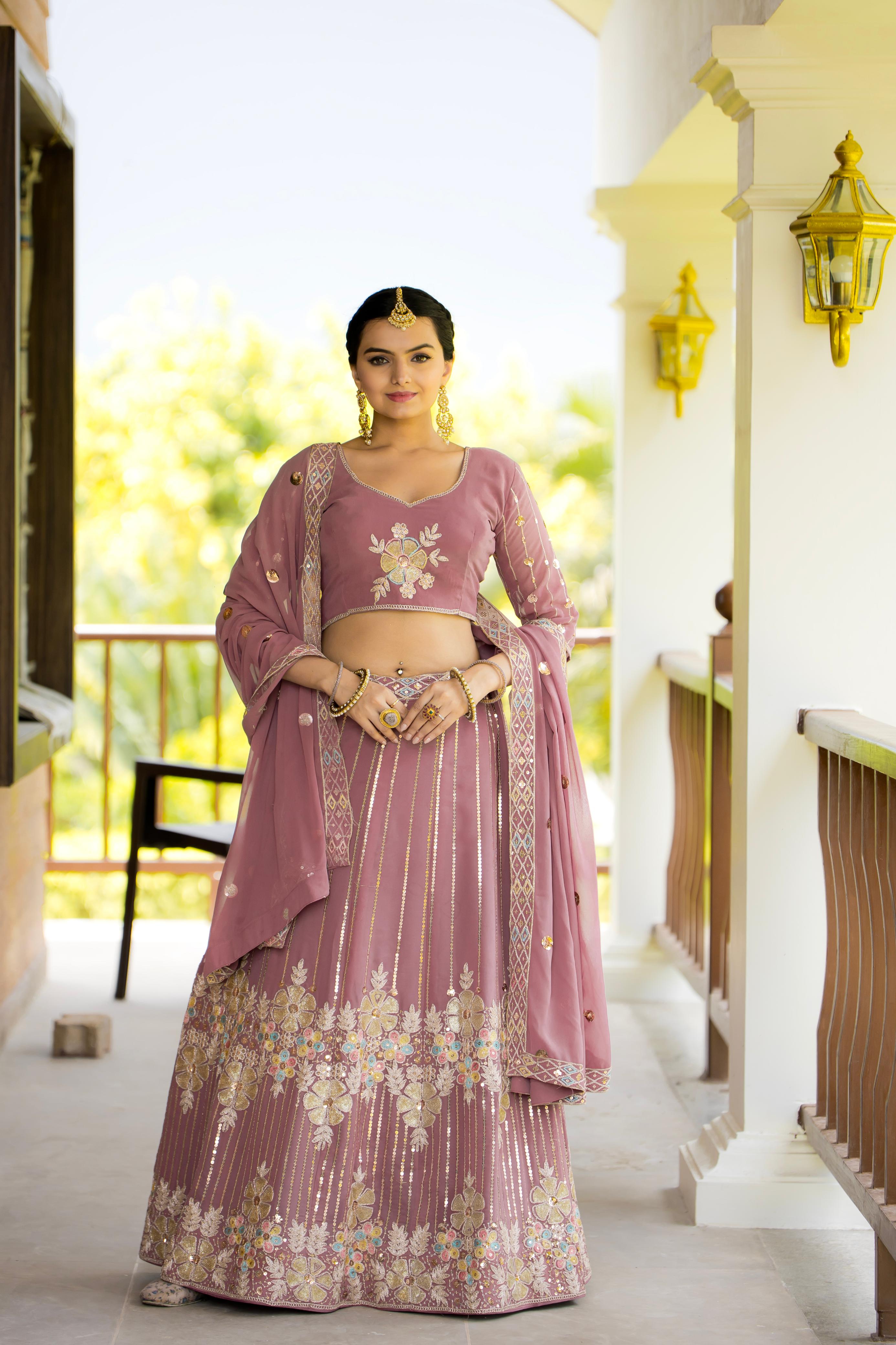 Marriage Special Georgette Dusty Pink Color Lehenga Choli