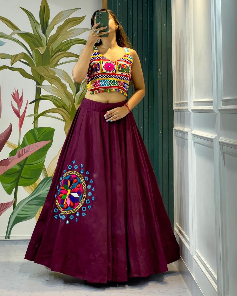 Precious Cotton Silk Wine Color Lehenga Choli