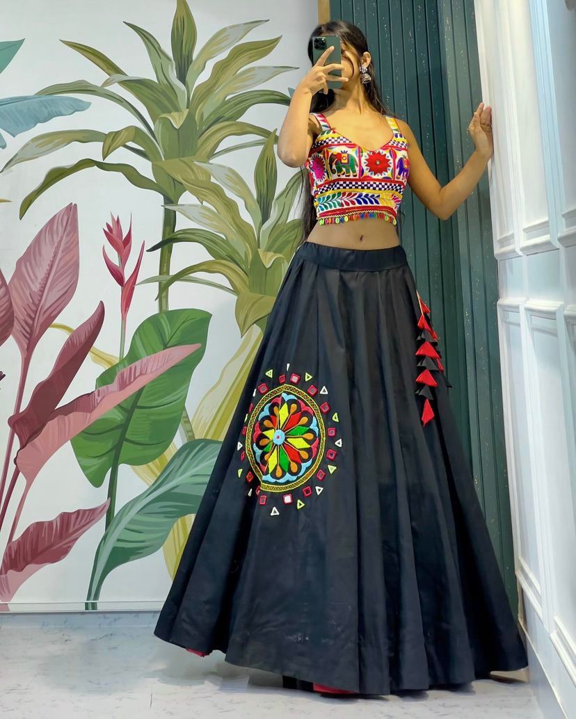 Precious Cotton Silk Black Color Lehenga Choli