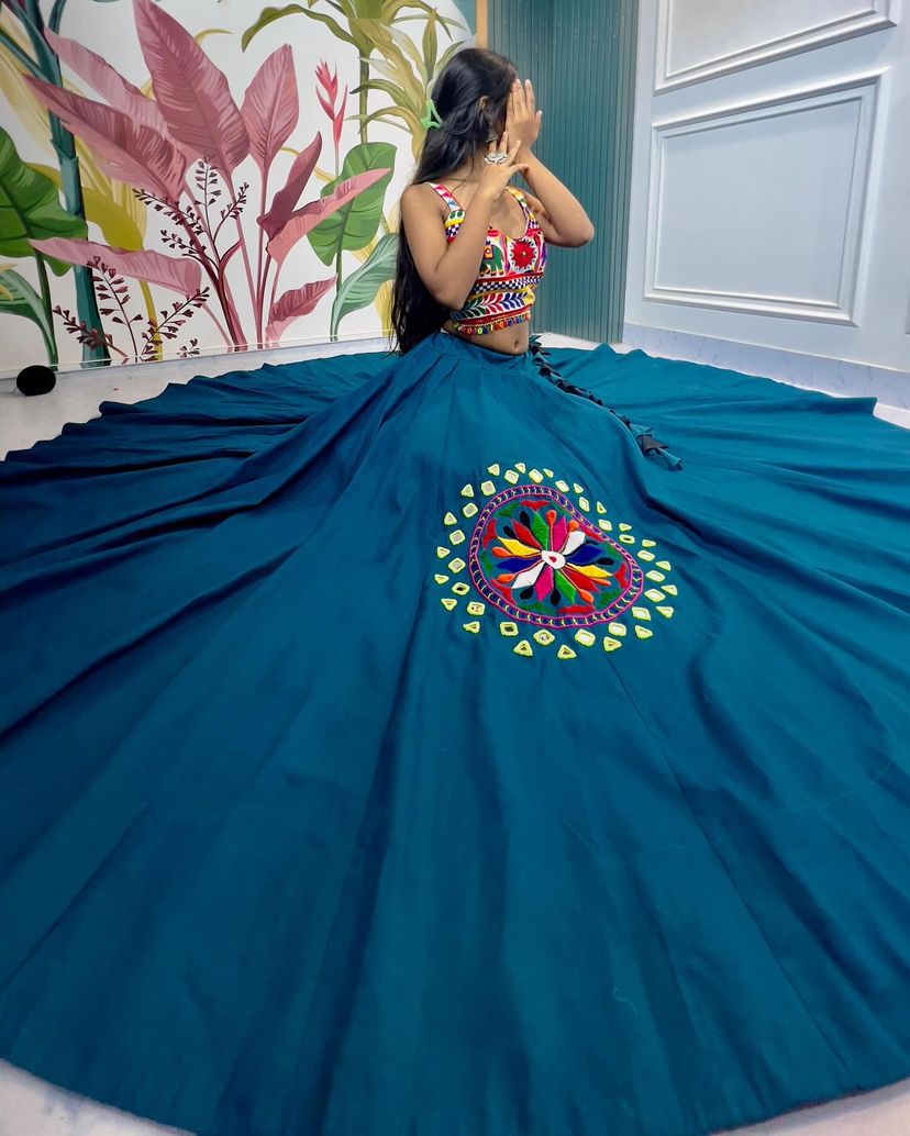 Precious Cotton Silk Sky Blue Color Lehenga Choli