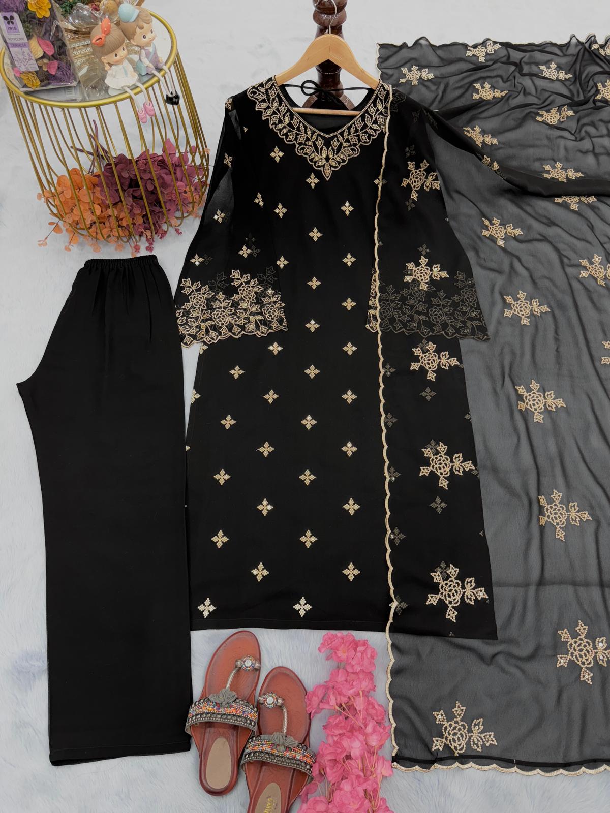 Charming Black Color Georgette 5 mm Sequence Work Salwar Suit