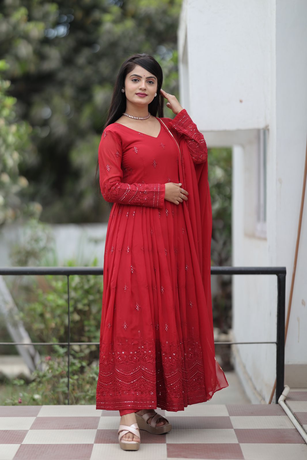 Maroon Color Embroidery Work Elegant Anarkali Suit