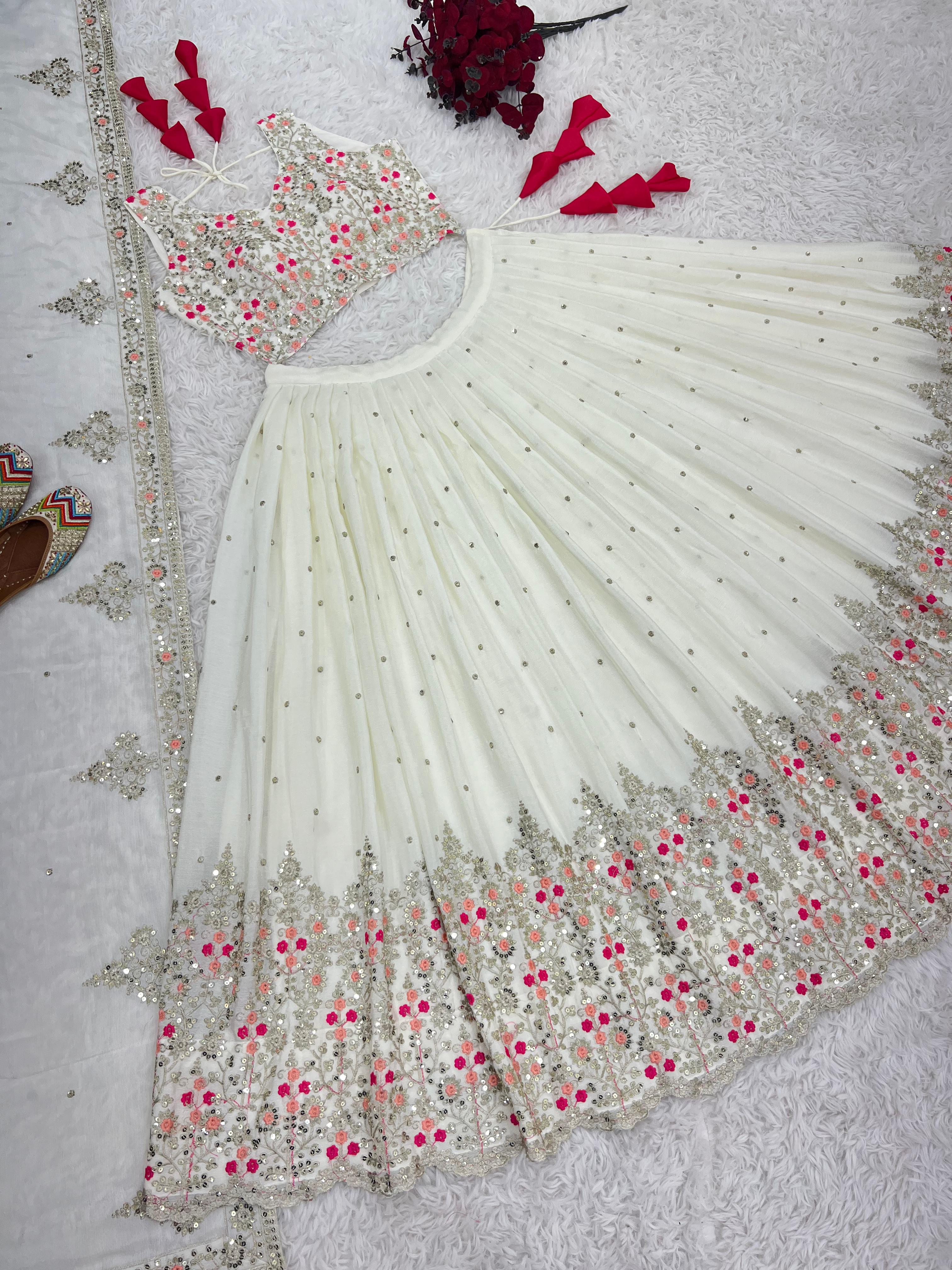 White Color Georgette Sequence Work Lehenga Choli