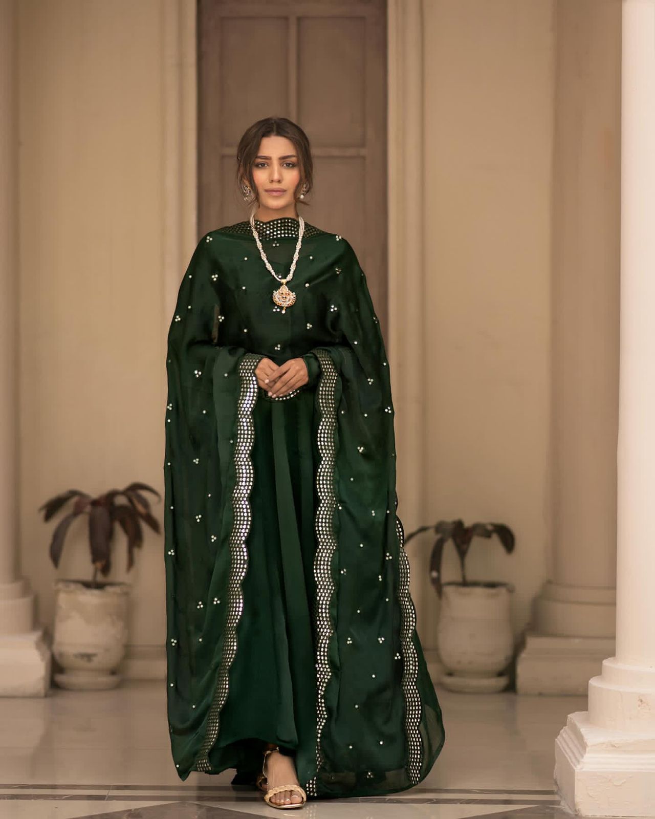 Festive Wear Green Color Gown WIth Heavy Dupatta